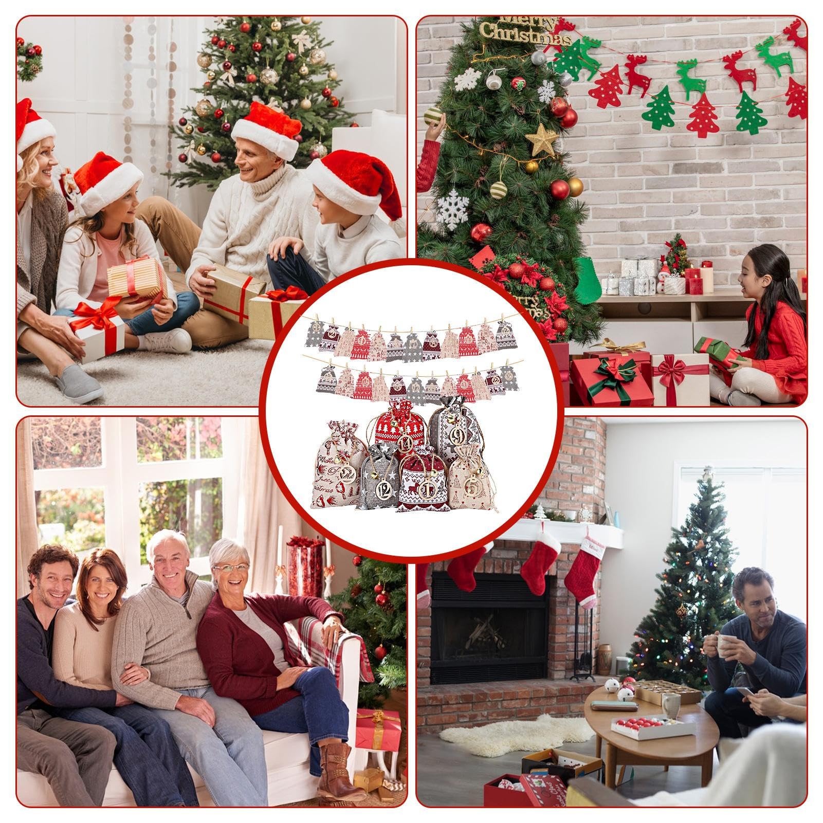 24-Piece DIY Jute Fabric Advent Calendar Bags Set with Clip & Rope - Fillable Christmas Countdown Bags for Holiday Decorations, Gift Wrapping, and Festive Party Favors