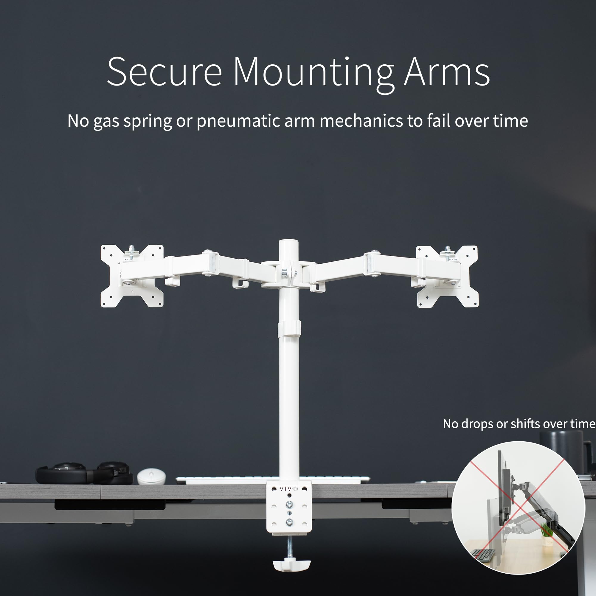 VIVO Dual Monitor Stand for 2 Screens up to 32 inches, Heavy Duty Fully Adjustable Desk Mount for LCD LED Monitors, White (STAND-V032W) - Perfect for Home Office, Gaming Setup, and Workstation Ergonomics