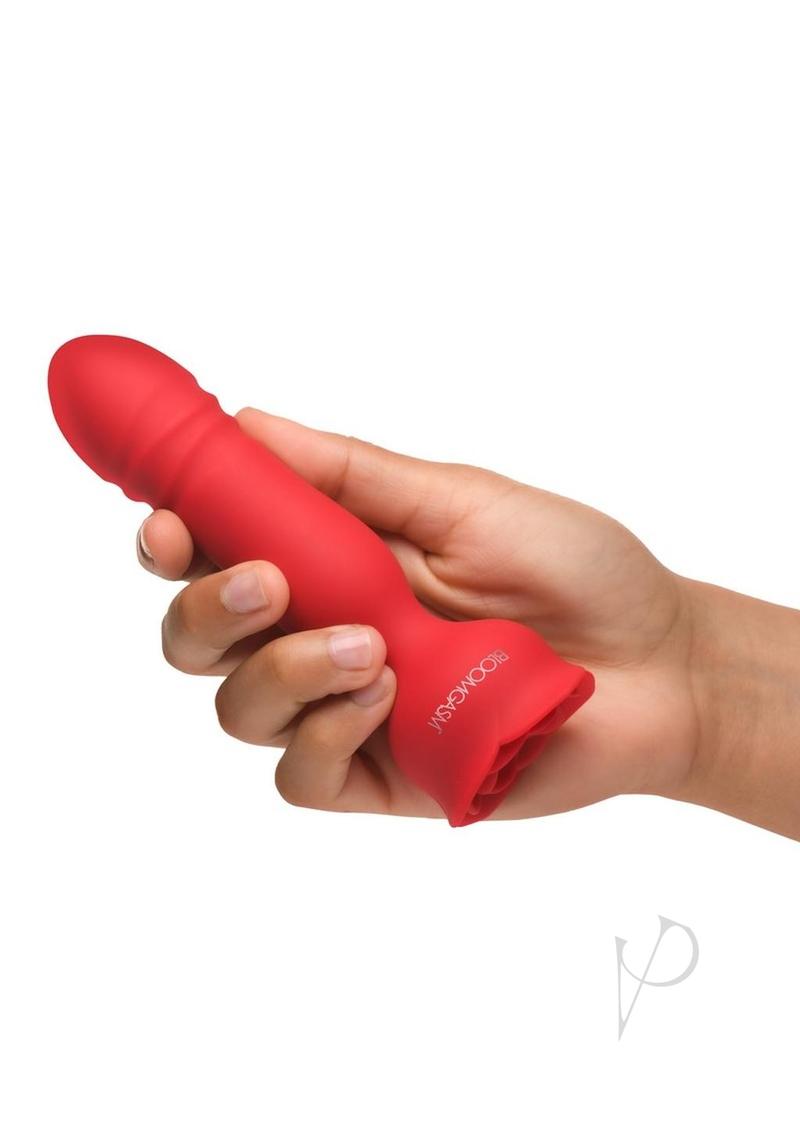 Bloomgasm Rose Delight Rechargeable Silicone Thrusting Vibrator - Powerful G-Spot Stimulator for Women, Waterproof Adult Toy with 10 Vibration Modes (Red) - Perfect for Couples Play & Solo Pleasure