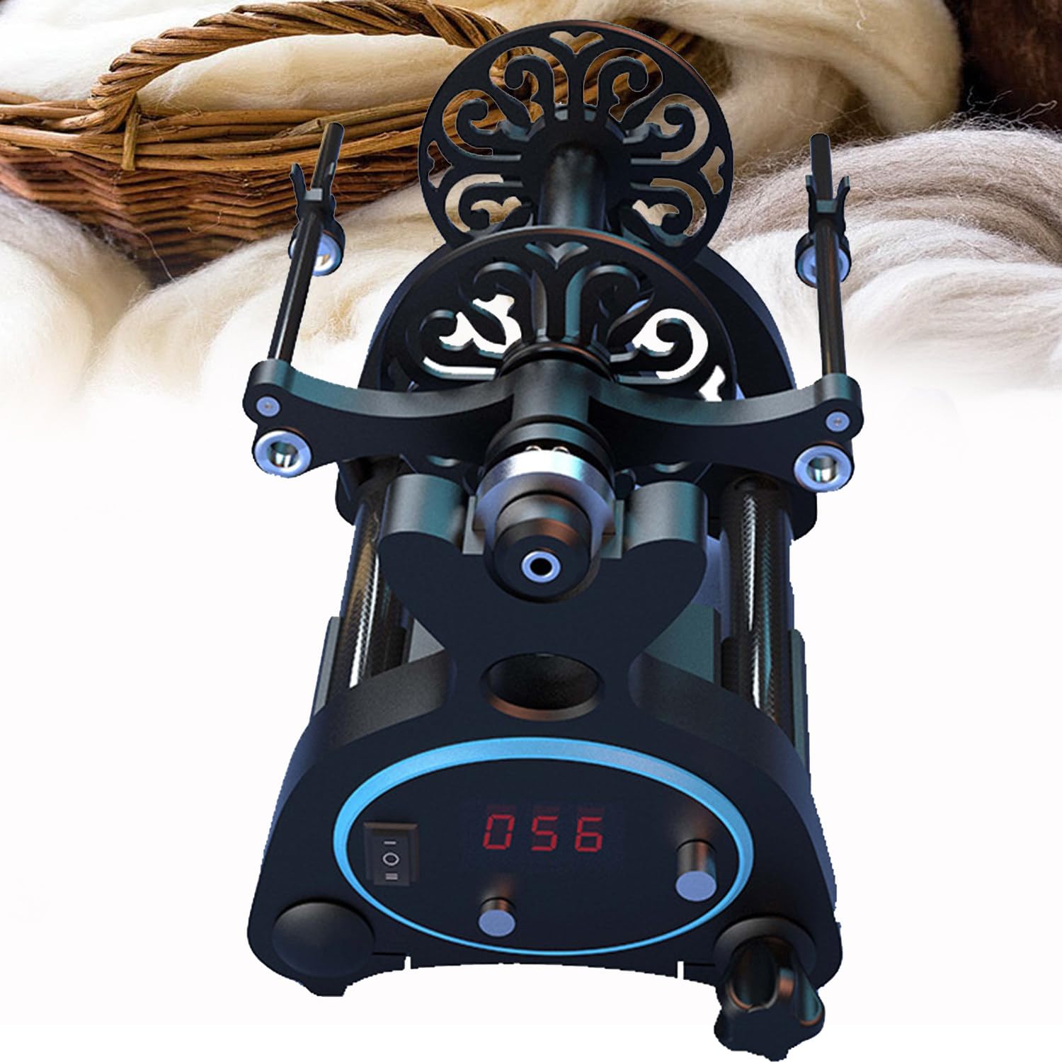 Electric Spinning Wheel for Yarn Making - Automatic Knitting Yarn Winding Machine with Forward/Reverse Function | Wool Spinner & Fiber Twister (Black & Blue) | Perfect for DIY Hand Spinning, Crochet & Knitting Projects