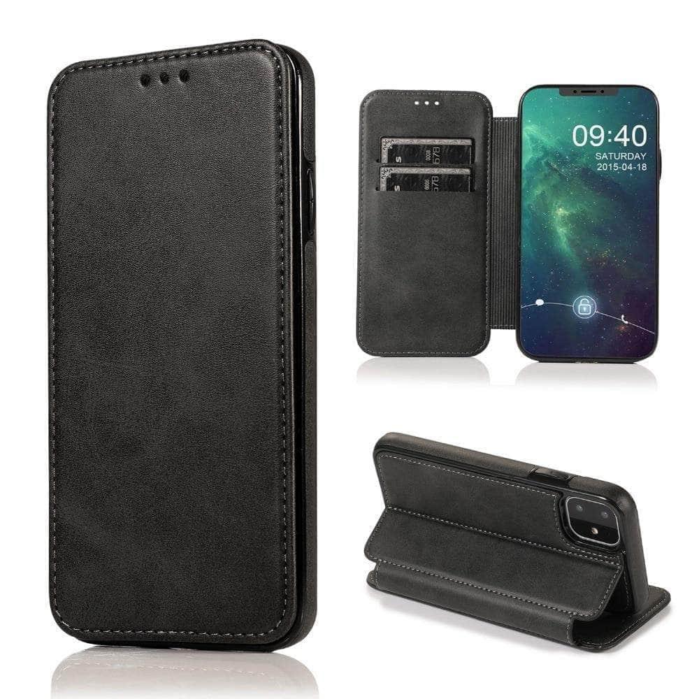 Premium Magnetic Flip Leather Wallet Case for iPhone with Card Slots - Stylish & Functional Phone Cover for Everyday Use & Travel