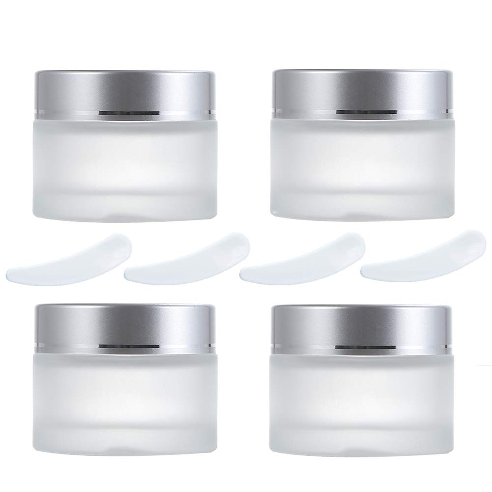 4-Piece Glass Cosmetic Jars with Plastic Lids - 50ml/50g Empty Travel Containers for Creams, Makeup Samples & Skincare Products | Portable Round Jars for Women's Beauty Products, Perfect for DIY Cosmetics, Travel Toiletries & Sample Storage
