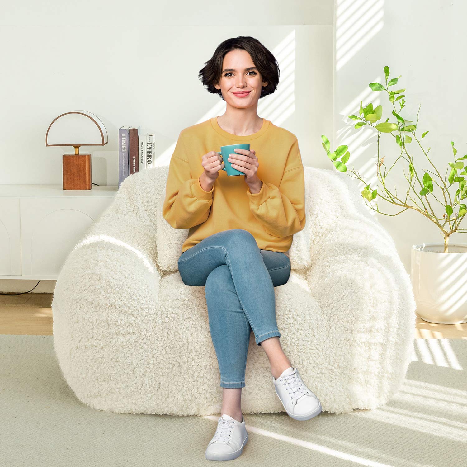 MAXYOYO Large Wool Bean Bag Chair with Pillow - Ultra Comfortable Lounge Chair for Adults & Teens - Perfect for Reading, Gaming, and Relaxing in Living Room, Bedroom or Dorm