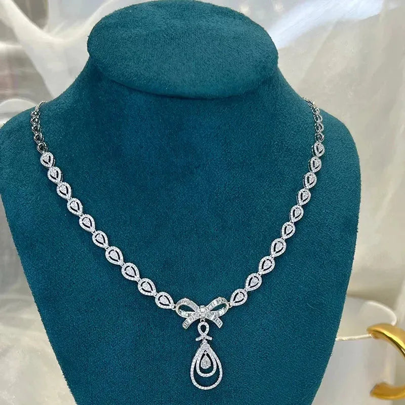 18K White Gold Real Diamond Bowknot Necklace - 2.3ct Luxury Pendant for Women, Elegant Party Jewelry Gift | Perfect for Anniversaries, Weddings & Special Occasions