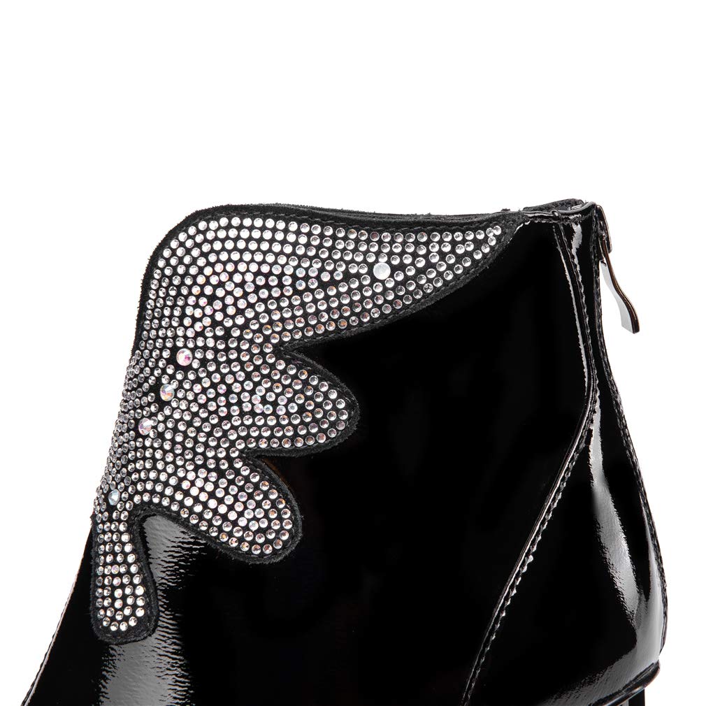 TinaCus Women's Fashion Ankle Boots - Patent Leather Chunky Heel Pointed Toe with Rhinestone Decor & Back Zipper, Plus Size Comfort - Perfect for Office, Party & Night Out