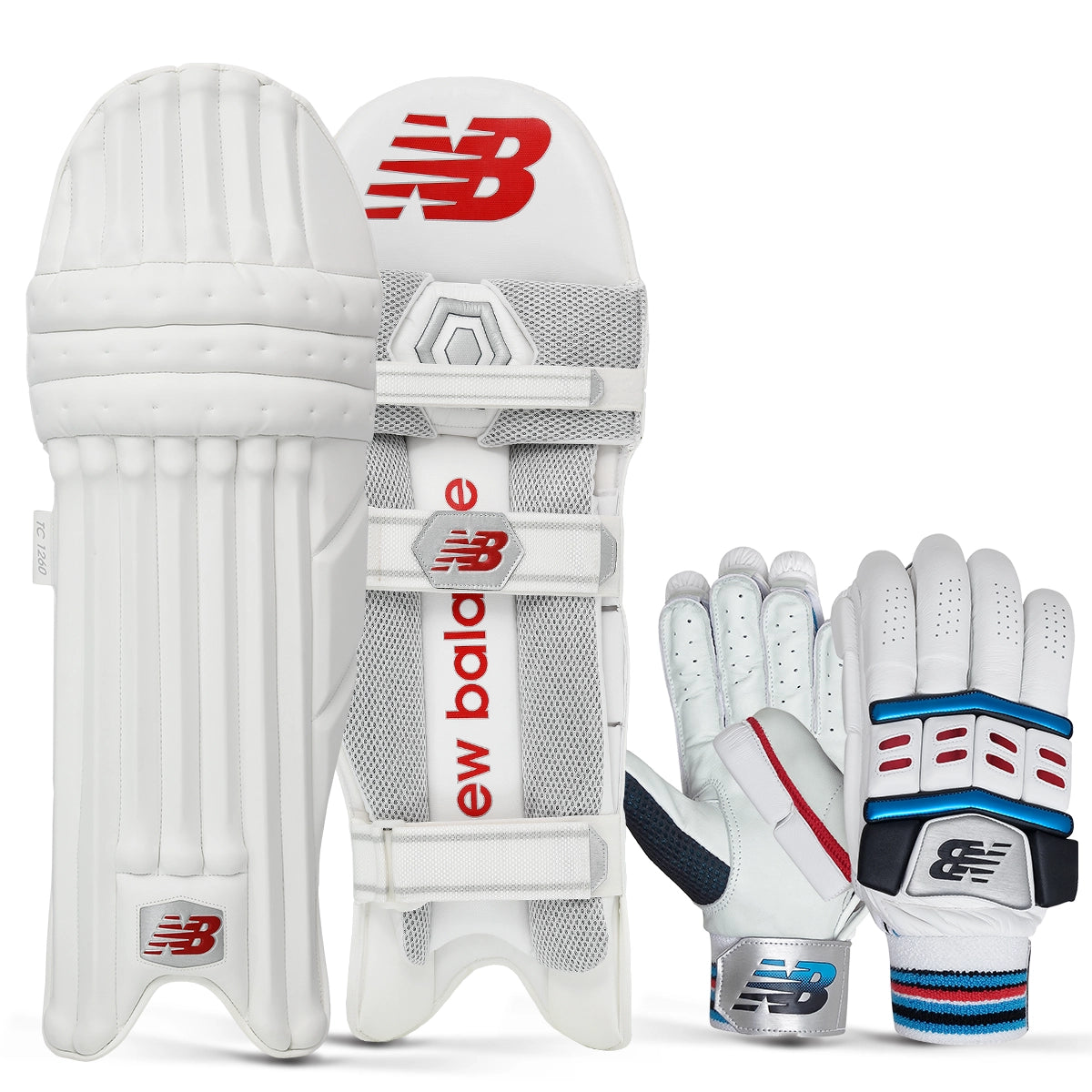 New Balance TC 1160 Cricket Batting Gloves & Pads Set - Premium Leather Protection Gear for Cricket Players - Perfect for Practice, Training & Match Play