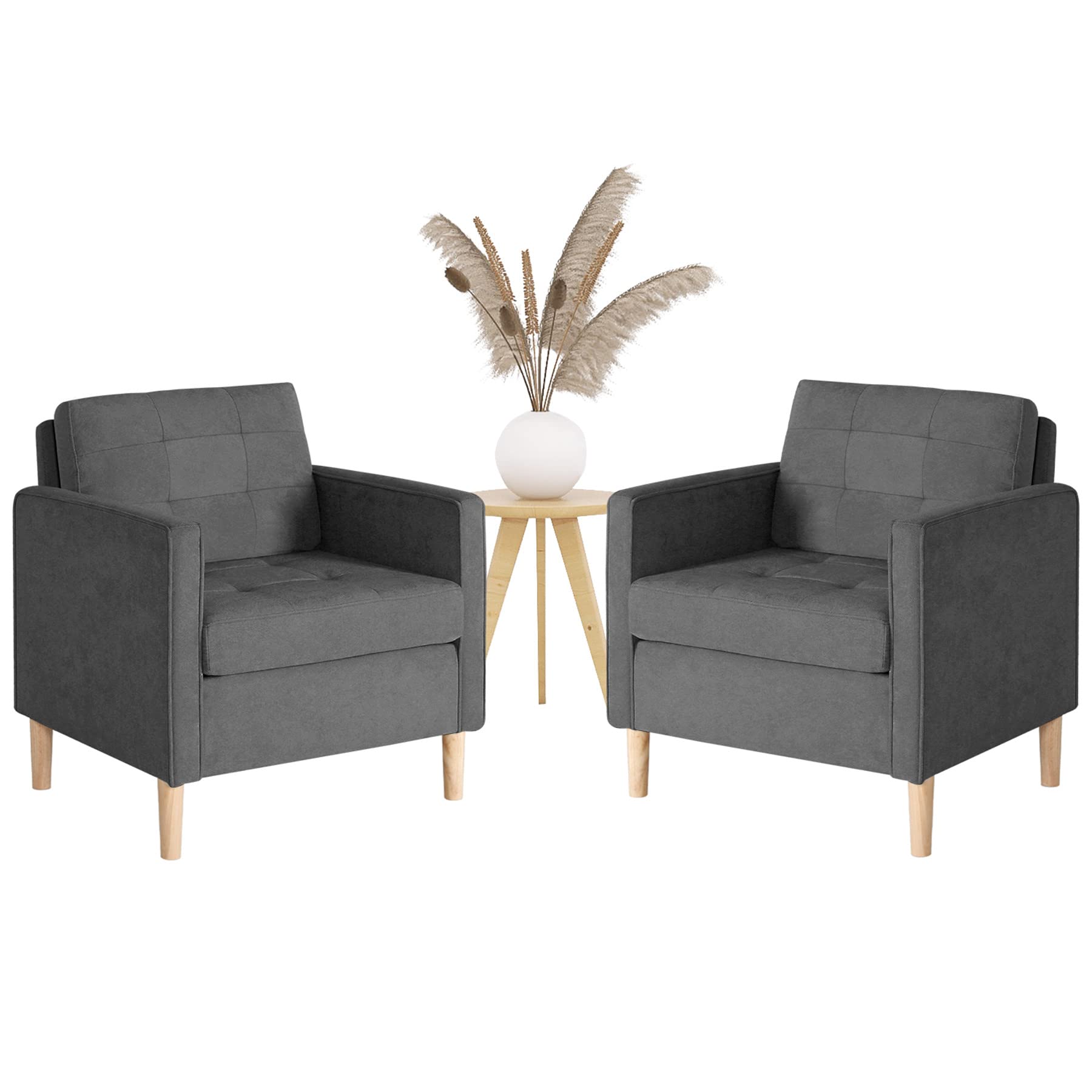 Mid Century Modern Accent Arm Chair Set of 2 - Comfortable Living Room & Bedroom Chairs for Adults - Grey Upholstered Reading Chairs for Office & Small Spaces - Perfect for Home Decor, Lounge & Relaxation
