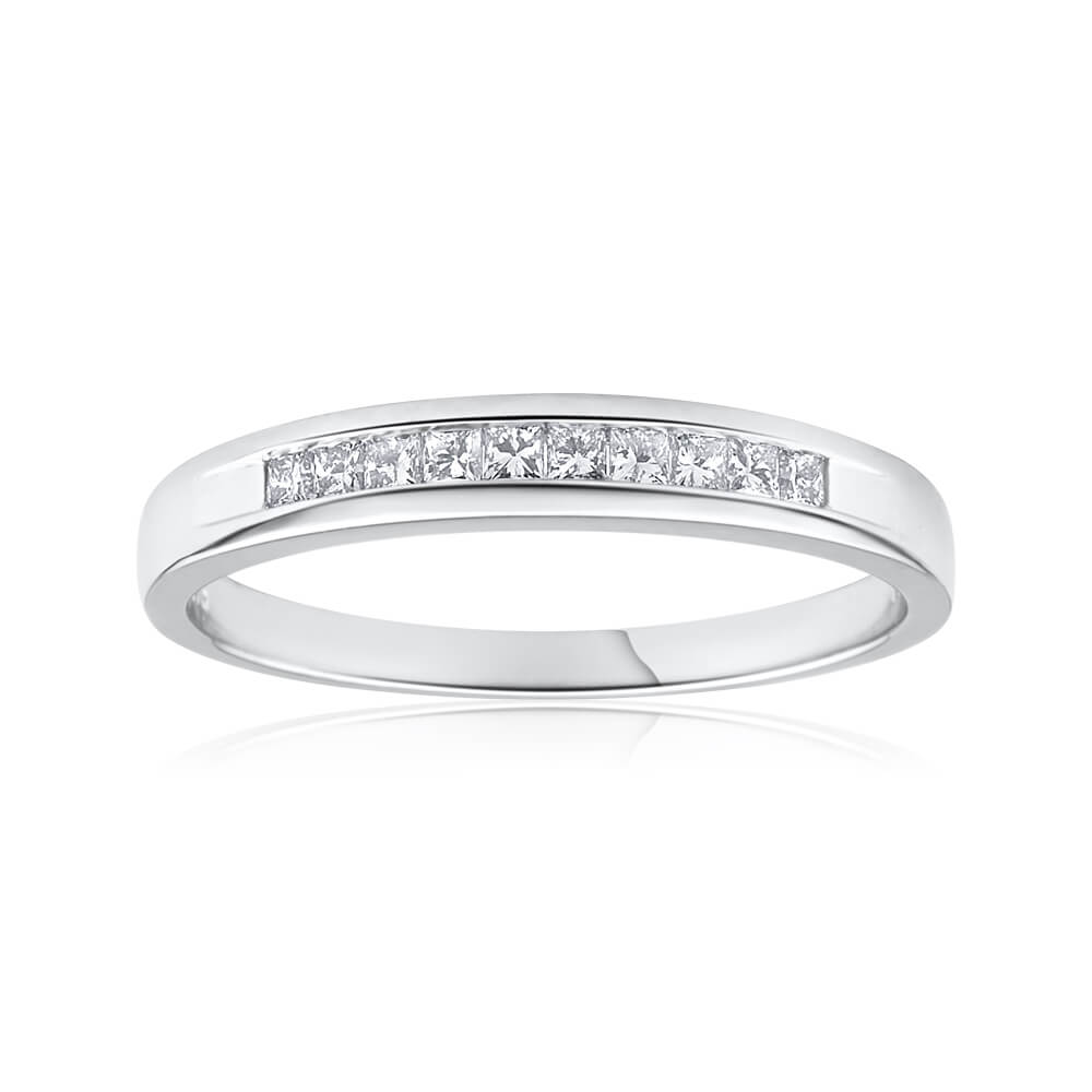 9ct White Gold 1/4 Carat Diamond Ring Set With 10 Princess Cut Diamonds - Elegant Wedding & Engagement Jewelry for Women | Perfect for Proposals, Anniversaries & Special Occasions