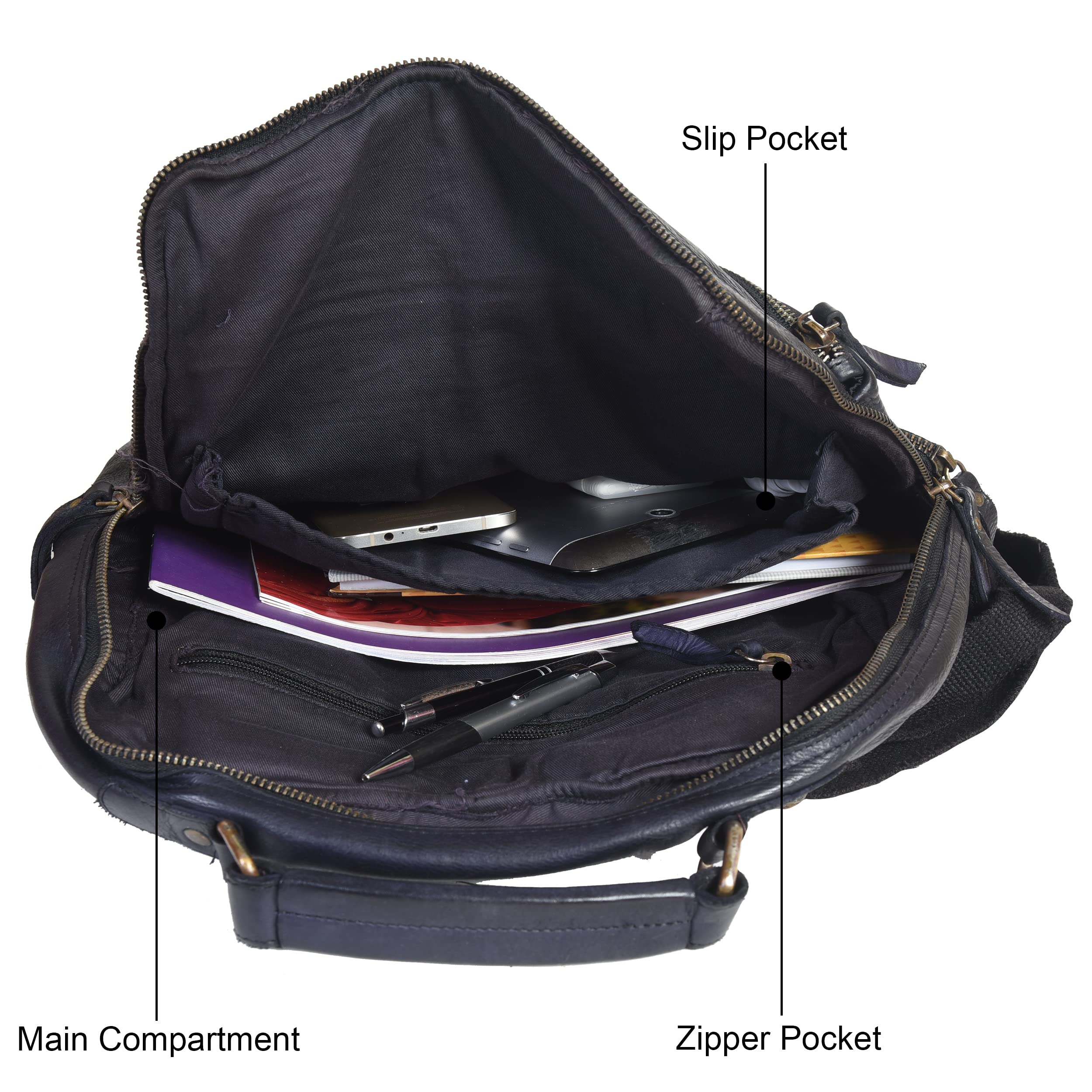 Premium Unisex Leather Casual Backpack - Durable College & School Bag with Adjustable Shoulder Strap for Men & Women (Navy Blue) - Perfect for Work, Travel & Everyday Use