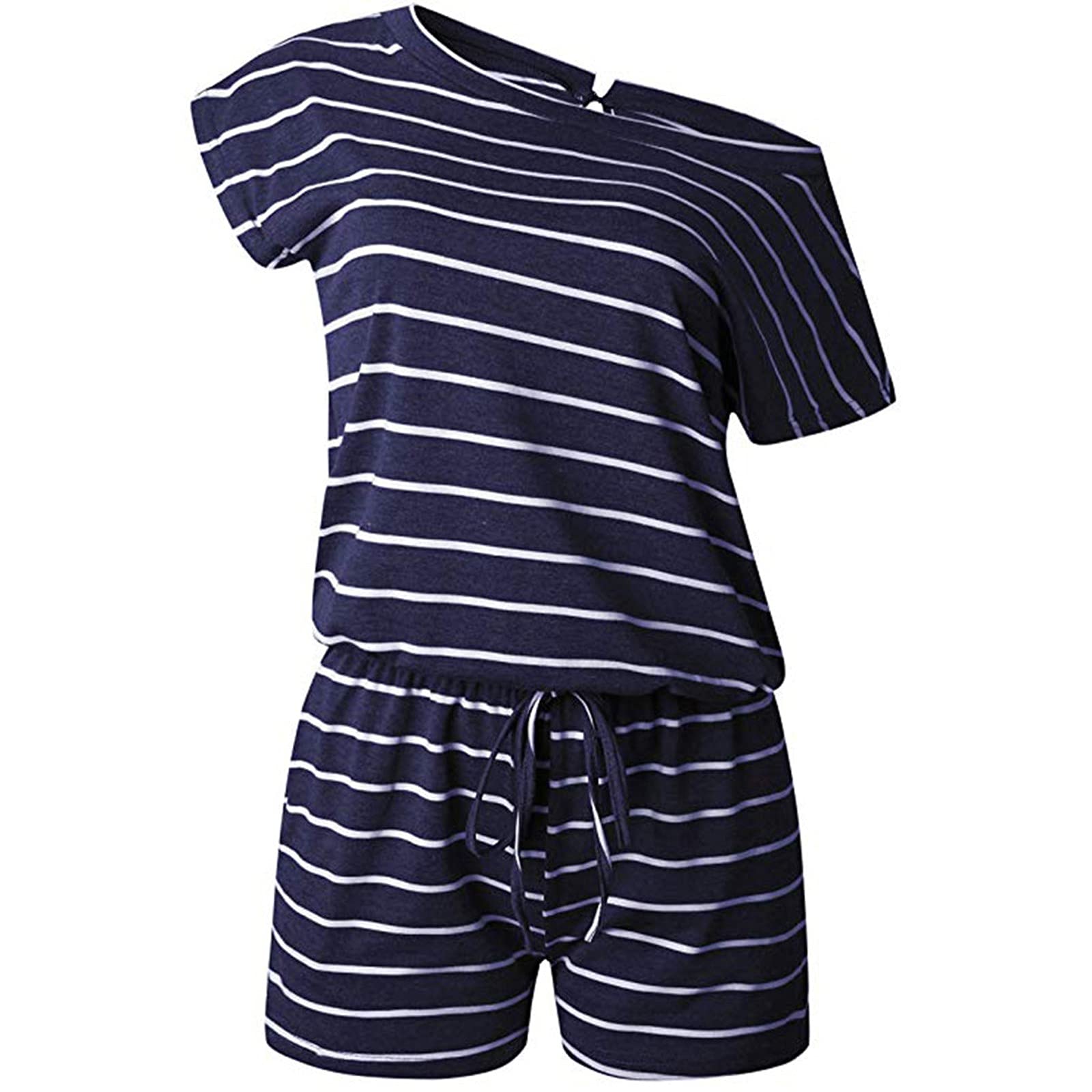 Elastic Jumpsuit for Women - Short Waist Batwing Sleeve Romper with Pockets | Casual Outfit for Summer, Beach, and Streetwear Fashion