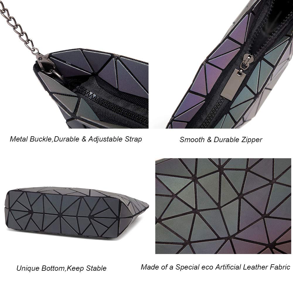 DIOMO Geometric Luminous Clutch Handbags for Women - Holographic Reflective Crossbody Bag, Shard Lattice Purse for Night Out, Party, and Special Events