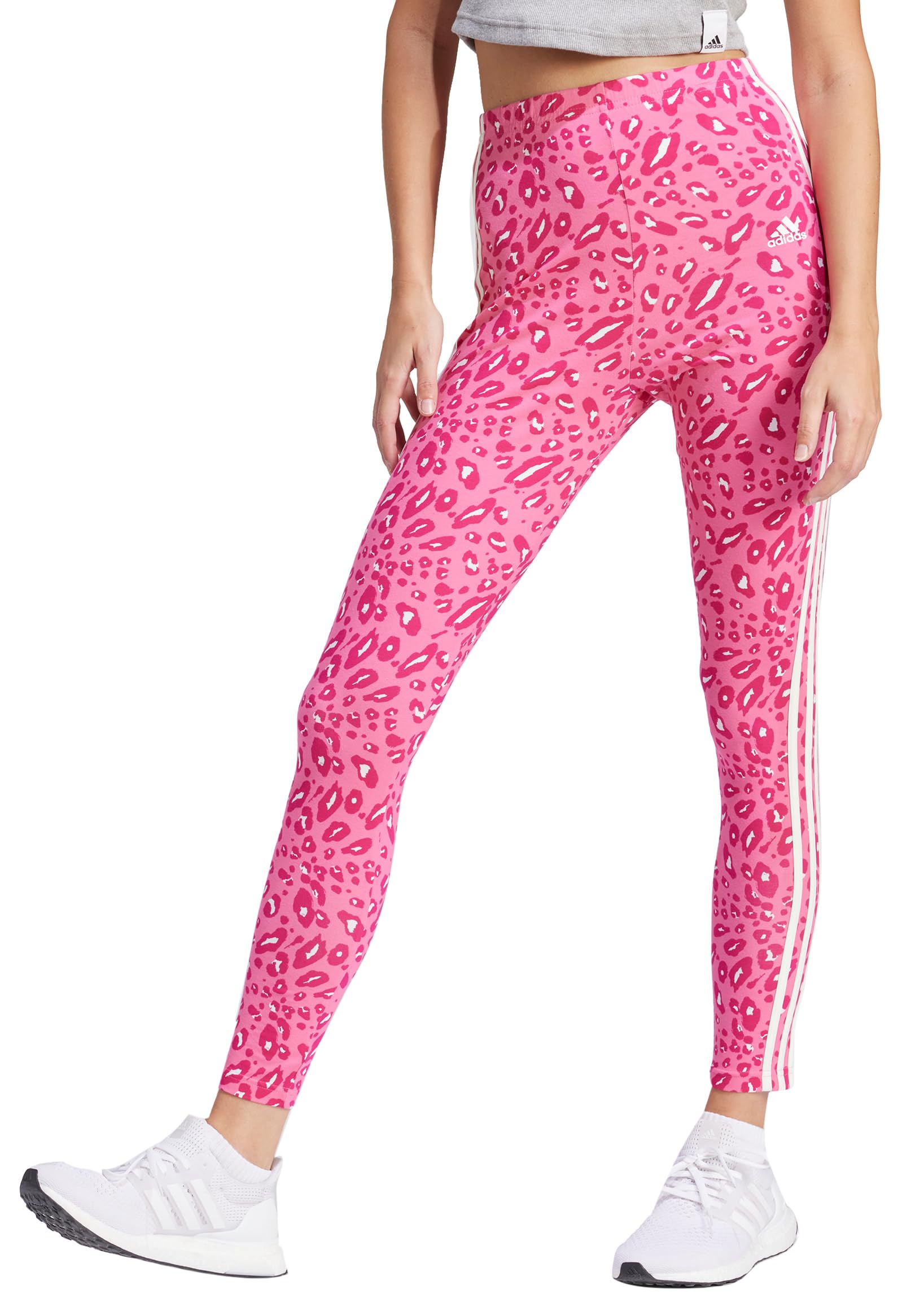 Adidas Essentials 3-Stripes Animal Print Women's Yoga Leggings - High Waisted Workout Pants for Running, Gym & Lounge Wear
