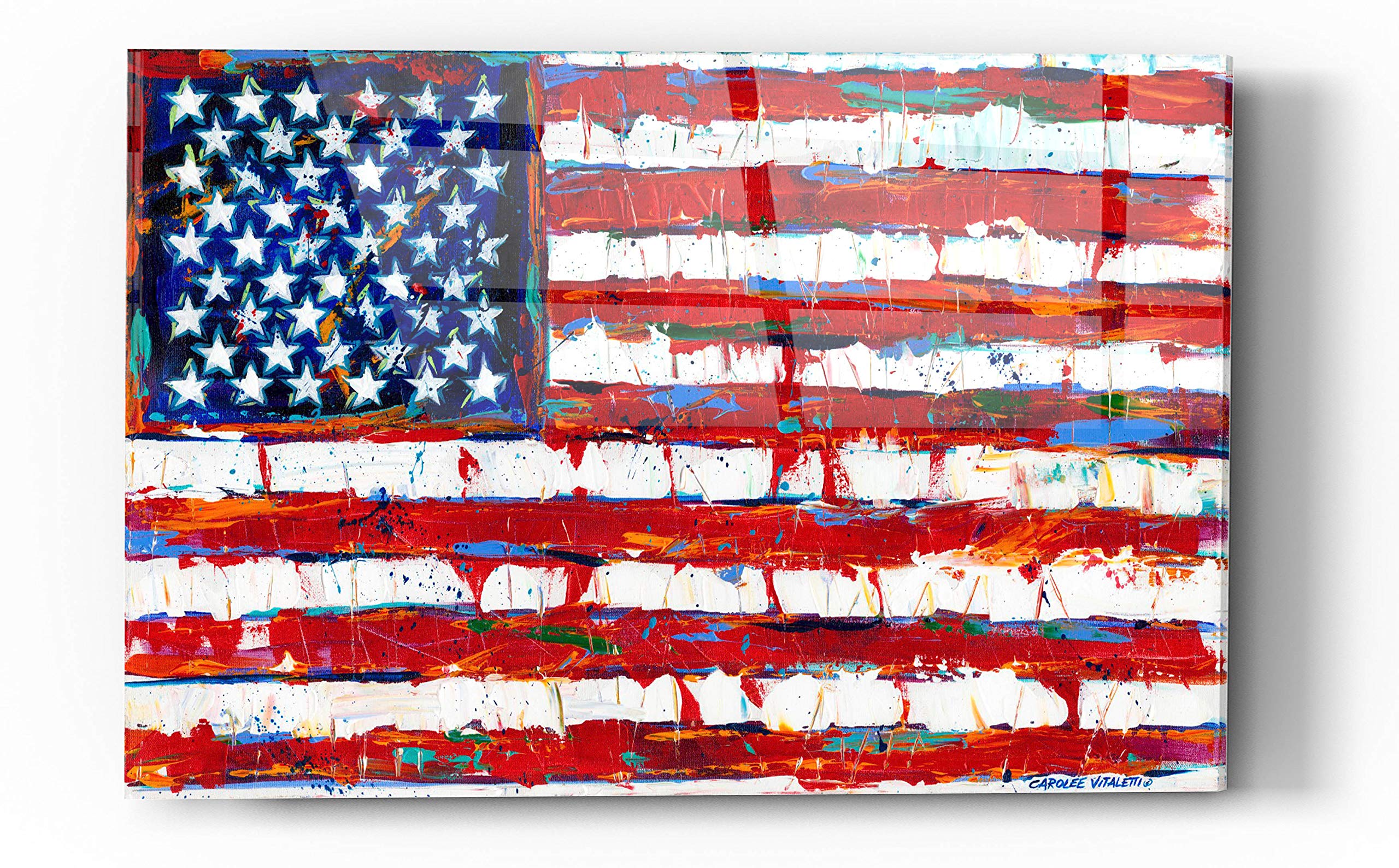 Epic 'Dramatic Stars & Stripes' Patriotic Wall Art by Carolee Vitaletti - 24x36 Inch Acrylic Glass Canvas Print - Perfect for Living Room, Office & American Home Decor