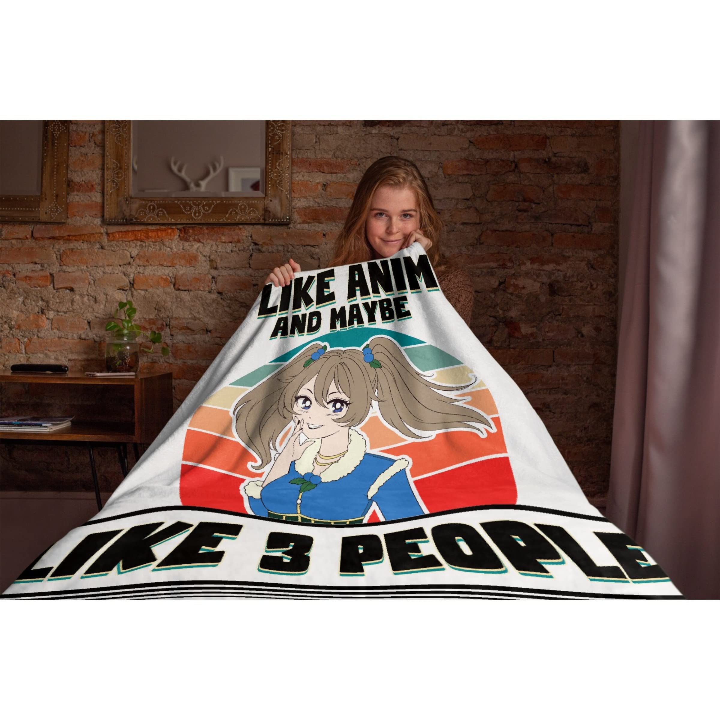Anime Throw Blanket - Super Soft Flannel Fleece Blanket 120x90 in - Funny I Like Anime & Maybe 3 People Design - Cozy Travel Blanket for Bed, Couch, Sofa - Perfect Gift for Anime Fans & Family Use at Home, Dorm, Camping