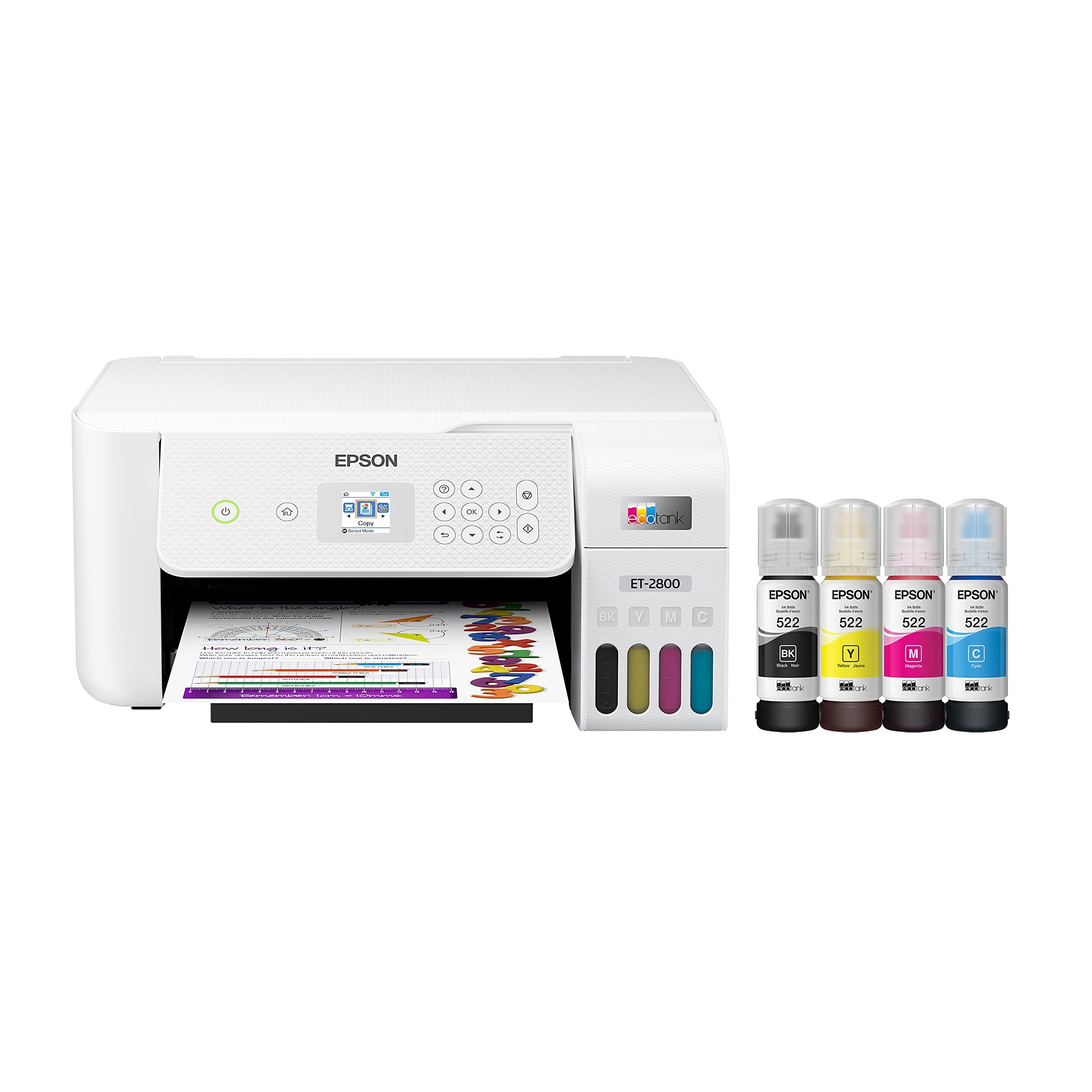 Epson EcoTank ET-2800 Wireless Color All-in-One Supertank Printer with Scan, Copy & Fax - Cartridge-Free Printing for Home Office | Ideal for Documents, Photos & School Projects (Renewed, White)
