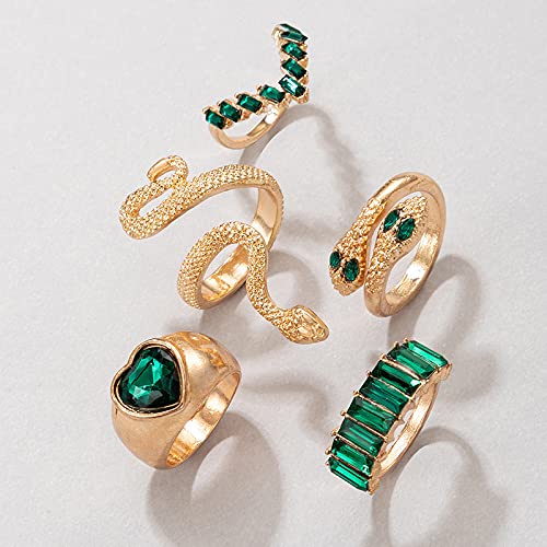 Boho Crystal Snake Rings Set for Women - Gold Plated Stackable Knuckle Rings, Midi Cuff Rings & Retro Joint Finger Rings - Perfect Mother's Day Gifts, Birthday Presents & Boho Fashion Accessories | Great for Layering, Stacking & Everyday Wear