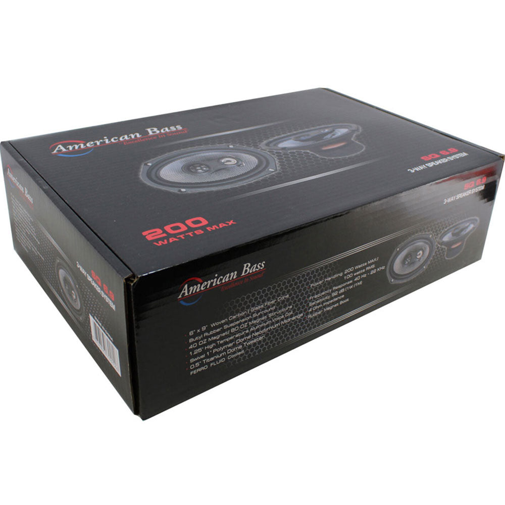 American Bass SQ6.9 320W Max 6x9 Inch 3-Way Coaxial Car Speakers - Premium Sound for Trucks, SUVs & Custom Car Audio Systems