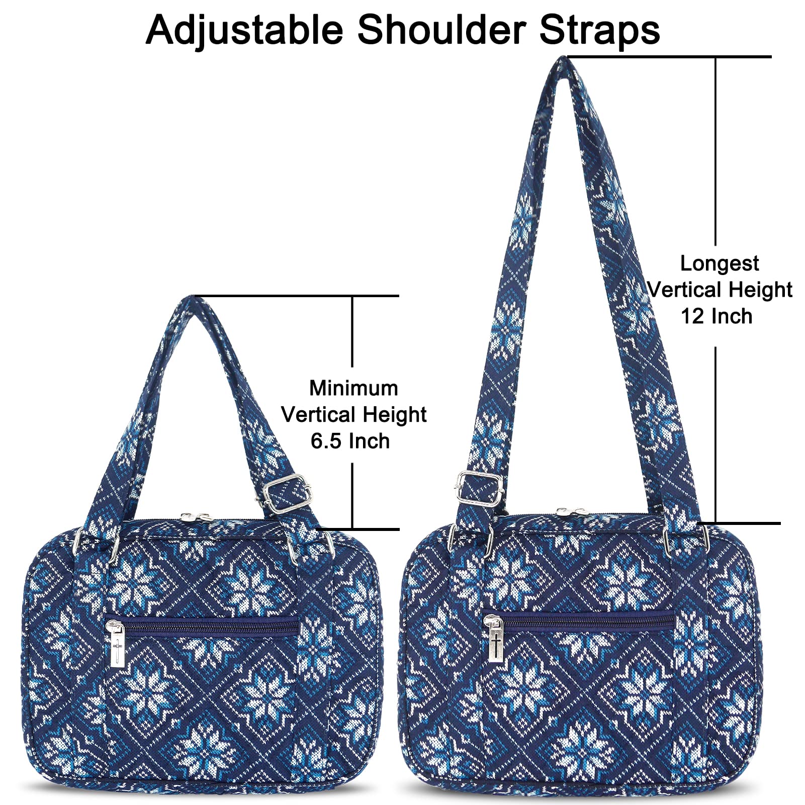 Women's Large Bible Cover with Adjustable Straps - 10x7x2.7 Inch Study Bible Carrying Case with Zipper Pocket - Perfect for Church, Bible Study & Travel