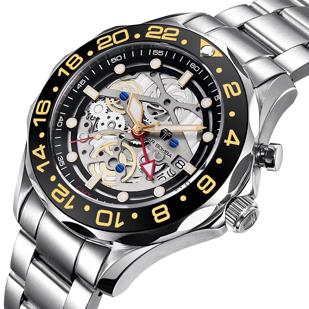 Luxury Automatic Square Tonneau Men's Watch - 50M Waterproof Skeleton Mechanical Silver Wristwatch with Silicone Strap | Stylish & Unique Design for Business, Casual & Formal Occasions