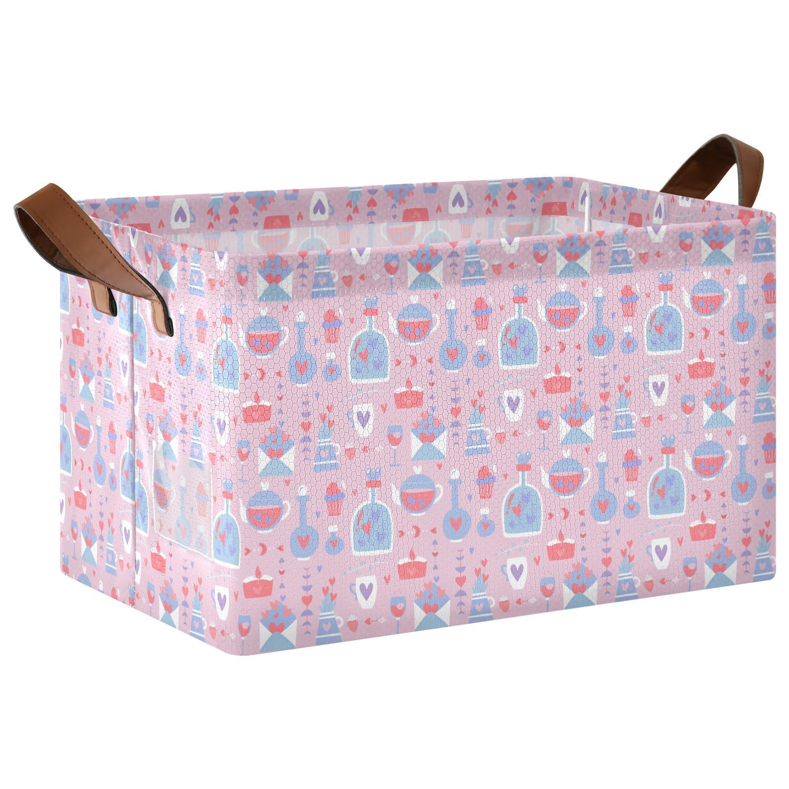 Large Storage Baskets with Handles - 2 Pack Blue & Red Pattern Fabric Storage Bins, Organizer Cubes for Makeup, Books, Toys | Perfect for Shelves, Living Room, Bedroom & Closet Organization