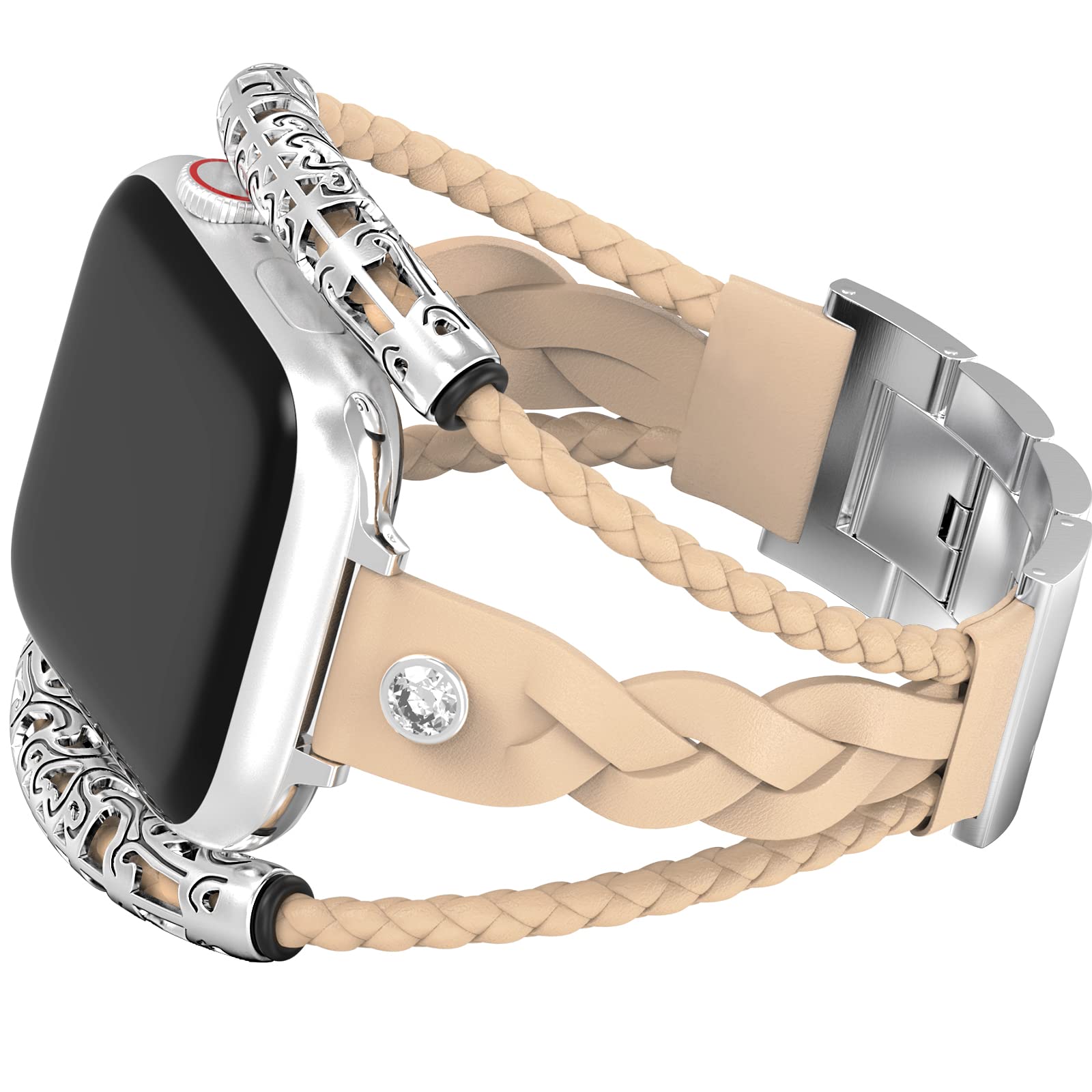 Boho Leather Bracelets for Apple Watch - Handwoven Adjustable Wrap Bands Compatible with 38mm 40mm 41mm 42mm 44mm 45mm 49mm - Stylish Jewelry Accessories for Women - Perfect for iWatch Series Ultra SE 8 7 6 5 4 3 2 1 - Ideal for Casual Wear, Office Style & Boho Fashion Outfits