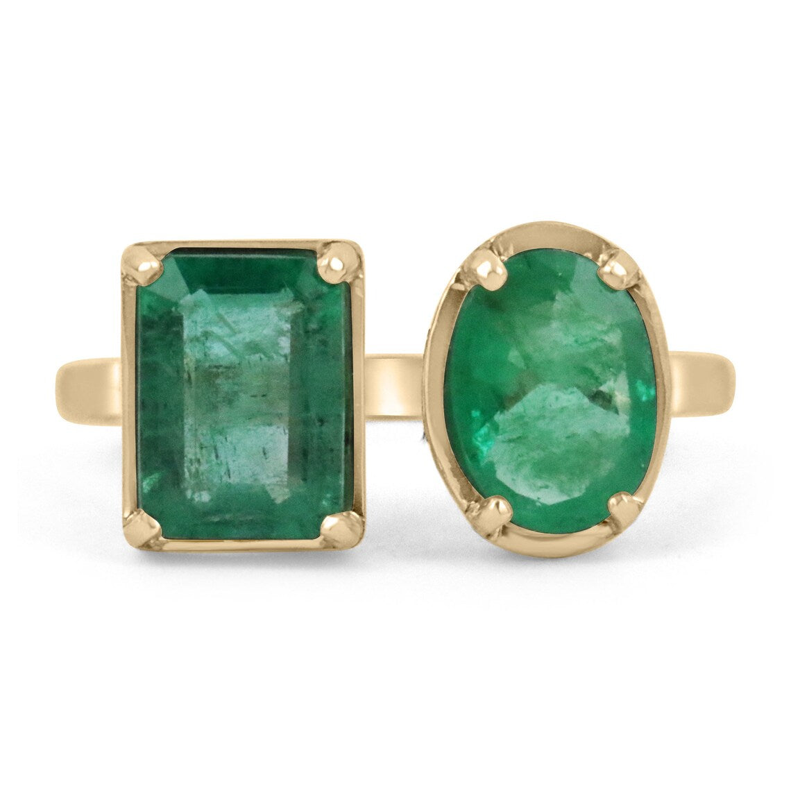 2.69tcw 14K Gold Natural Green Emerald Toi Et Moi & Oval Cut Cuff Ring for Women, Elegant Wedding Gift, Anniversary Jewelry, Valentine's Day Present