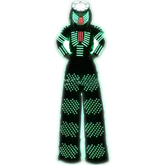 LED Light Up Robot Costume for Adults - Glow in The Dark Stilt Walker Suit for Halloween, Cosplay, Rave Parties & Stage Performances