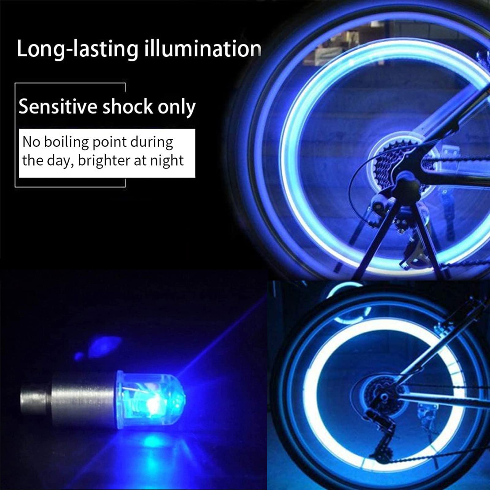 4 Pack LED Tire Valve Stem Lights for Cars, Trucks, Bikes, Motorcycles & Golf Carts - Waterproof Wheel Spoke Lights with 10 Extra Batteries (Blue) - Perfect for Night Rides, Kids Safety & Vehicle Customization