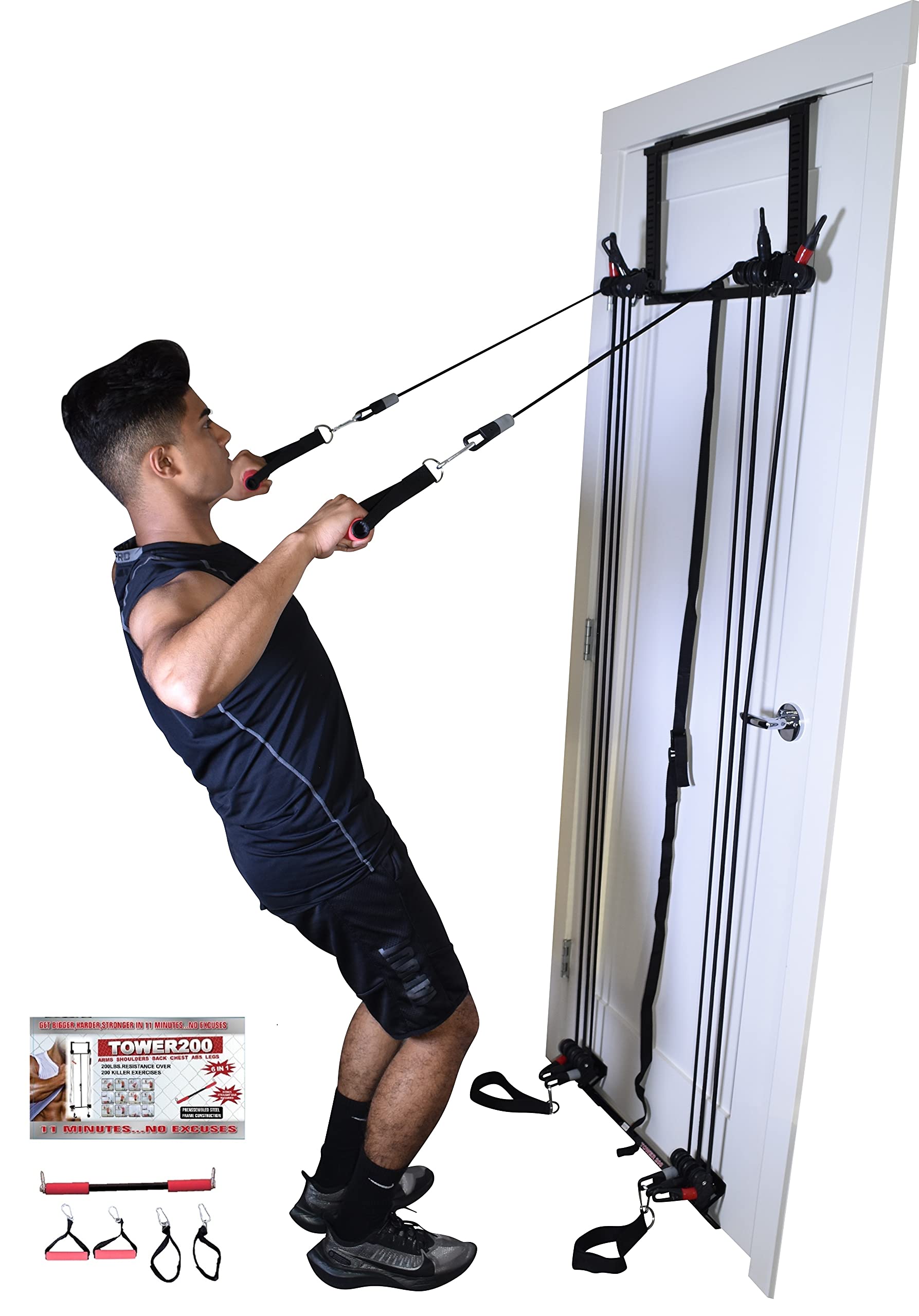Complete Door Gym Full Body Workout System - Heavy Duty Home Fitness Equipment with Resistance Bands, Straight Bar, Hand Grips & Ankle Straps | Perfect for Strength Training, Muscle Building & Home Exercise | Ideal for Small Spaces, Apartment Workouts & Travel Fitness
