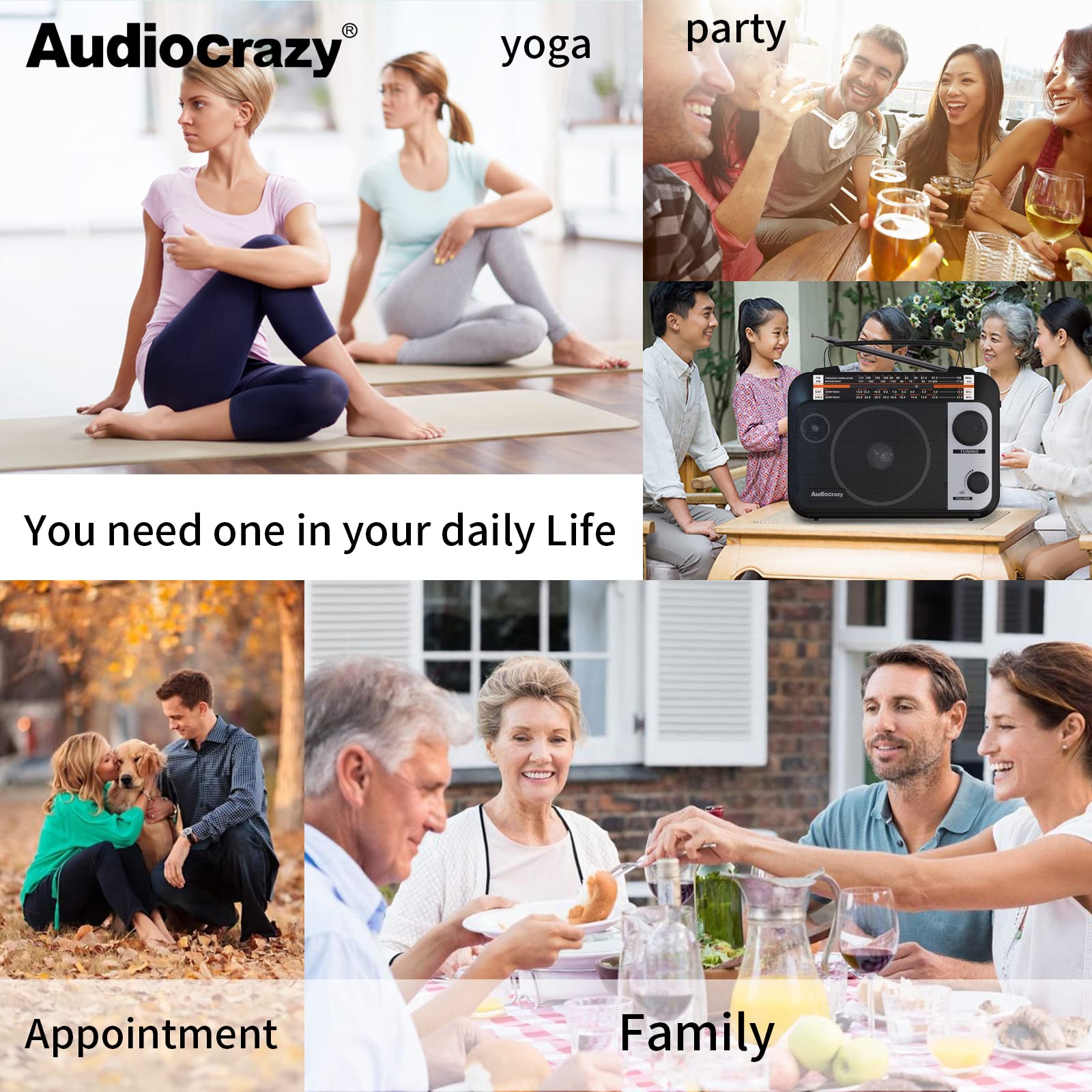 Best AM/FM/SW1-2 Multi-Band Radio with Big Speaker | AC/Battery Powered | Precise Tuning Knob | AUX Input & 3.5mm Headphone Jack | Perfect for Emergency Preparedness, Outdoor Camping & Home Use