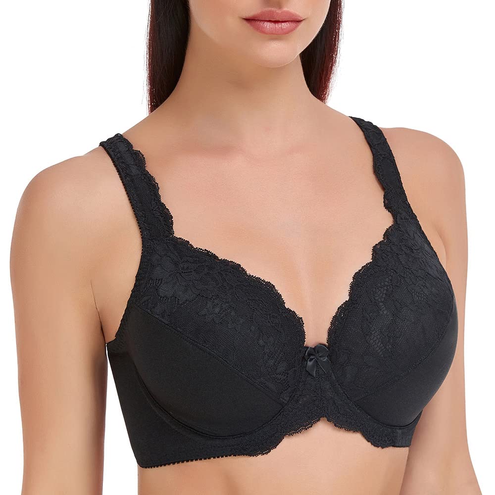 Plus Size Women's Minimizer Bra - Full Coverage Underwire Unlined Lace Bras for Comfort & Support | Perfect for Everyday Wear & Special Occasions