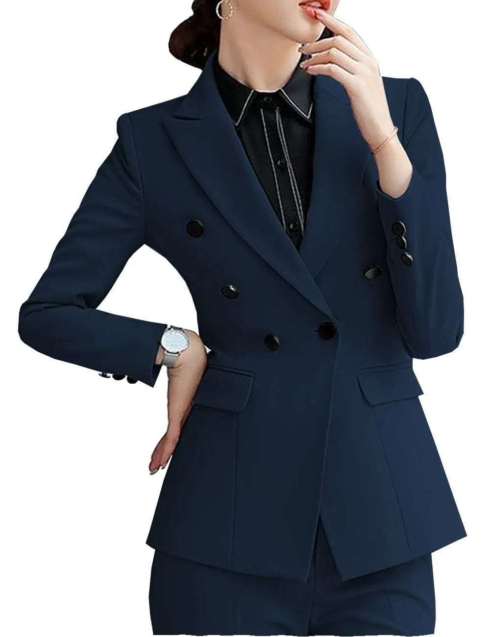 2 Piece Women's Suit Set with Peak Lapel & Double Buttons - Professional Office Wear & Formal Business Attire for Women