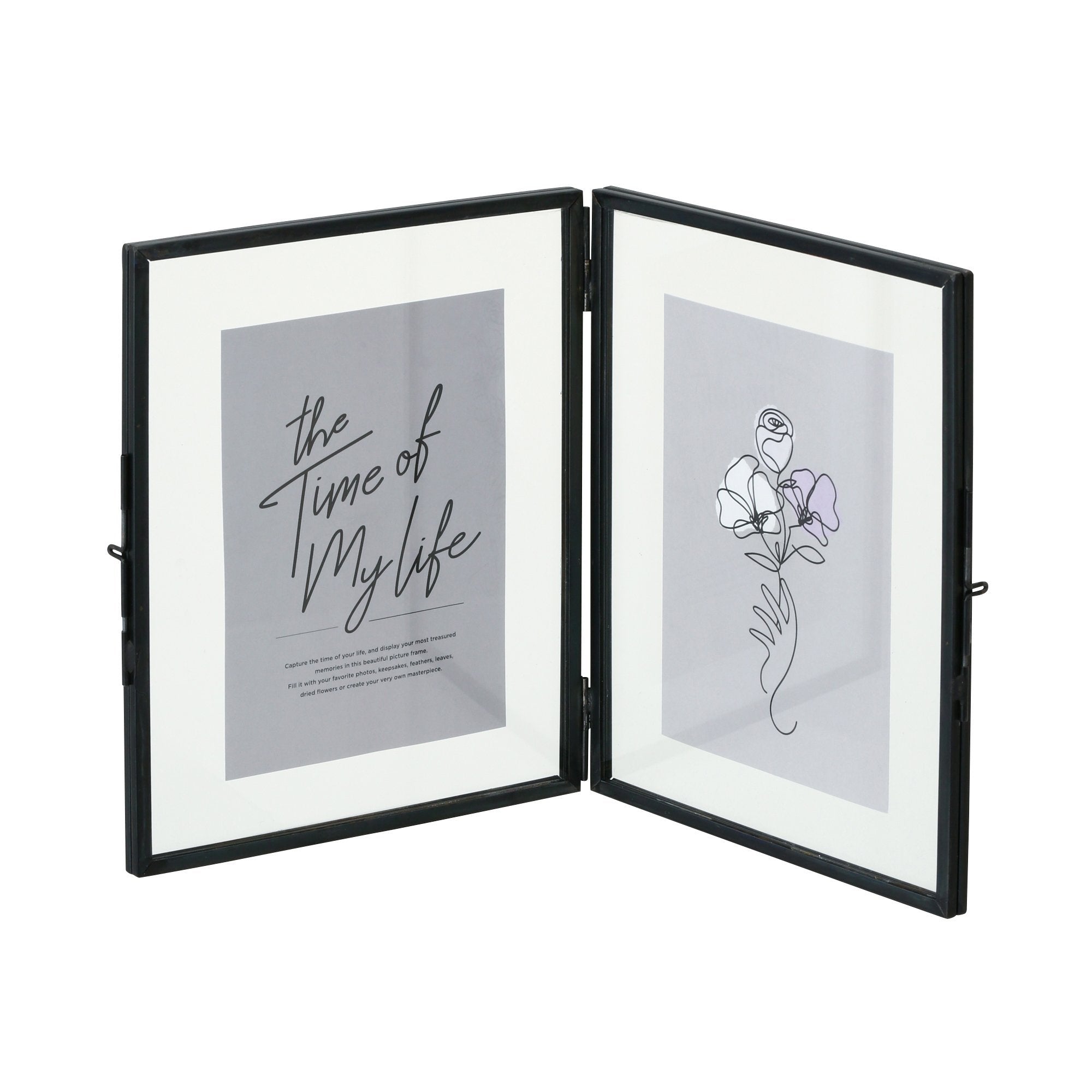 Black Metal Glass Frame with 2 Windows - Perfect for Home Office, Living Room, and Modern Interior Decor