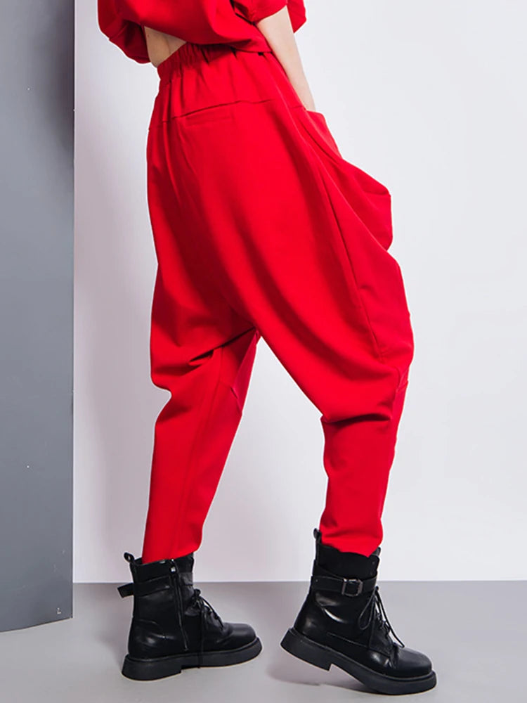 Big Pockets Spliced High Waist Harem Pants for Women - Loose Fit Fashion Trousers with Irregular Design, Trendy Spring & Autumn 2025 (Style 1DD2684) - Perfect for Casual Wear, Street Style & Boho Outfits