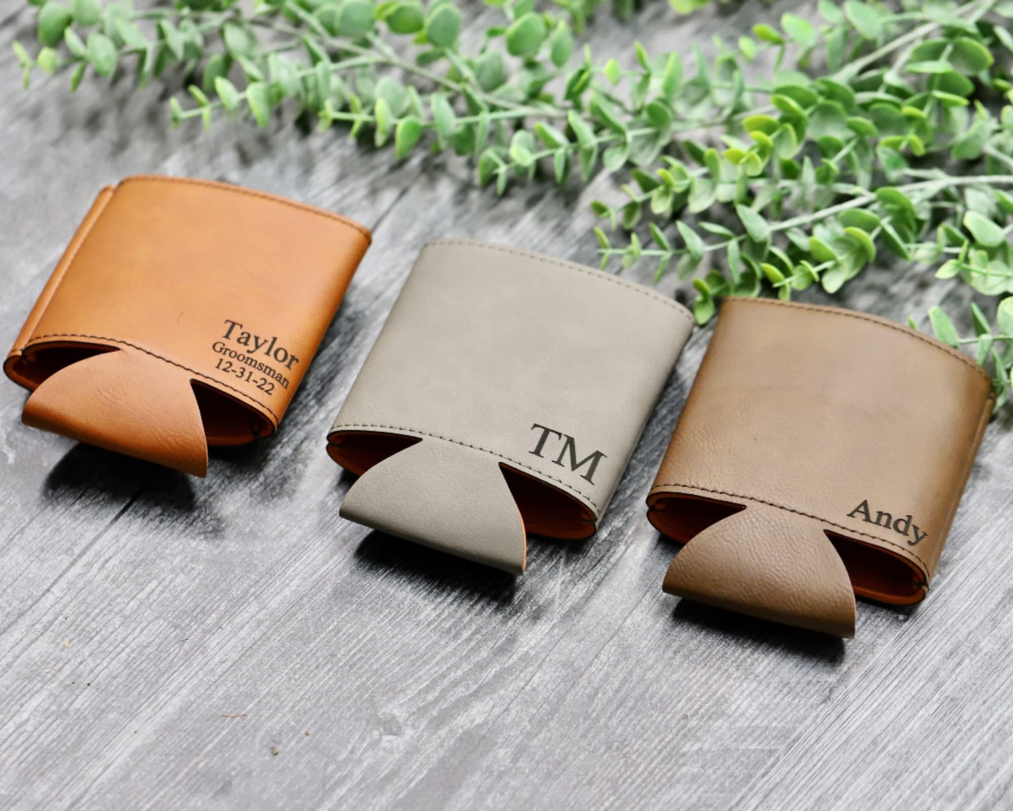 Personalized Engraved Groomsmen Can Cooler Holder - Custom Beer Can Insulator for Groomsmen Gifts, Bachelor Party, Wedding Proposal & Man Cave Accessories (Raw Hide) - Perfect for Outdoor BBQs, Tailgating & Camping
