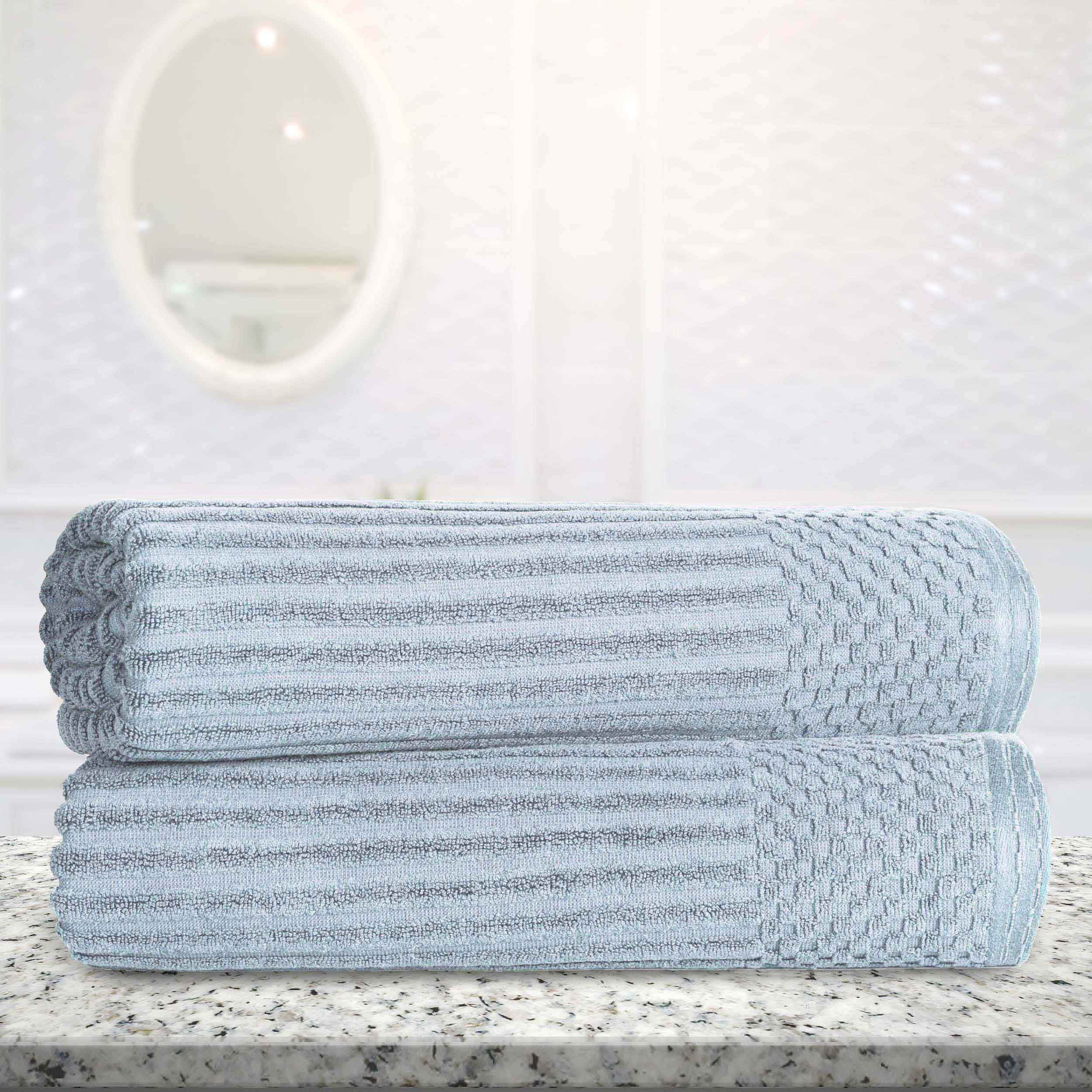 Premium Cotton Ribbed Textured Bath Towel Set - Ultra Absorbent 2-Piece Bath Sheet Set for Spa, Beach & Luxury Bathroom Use
