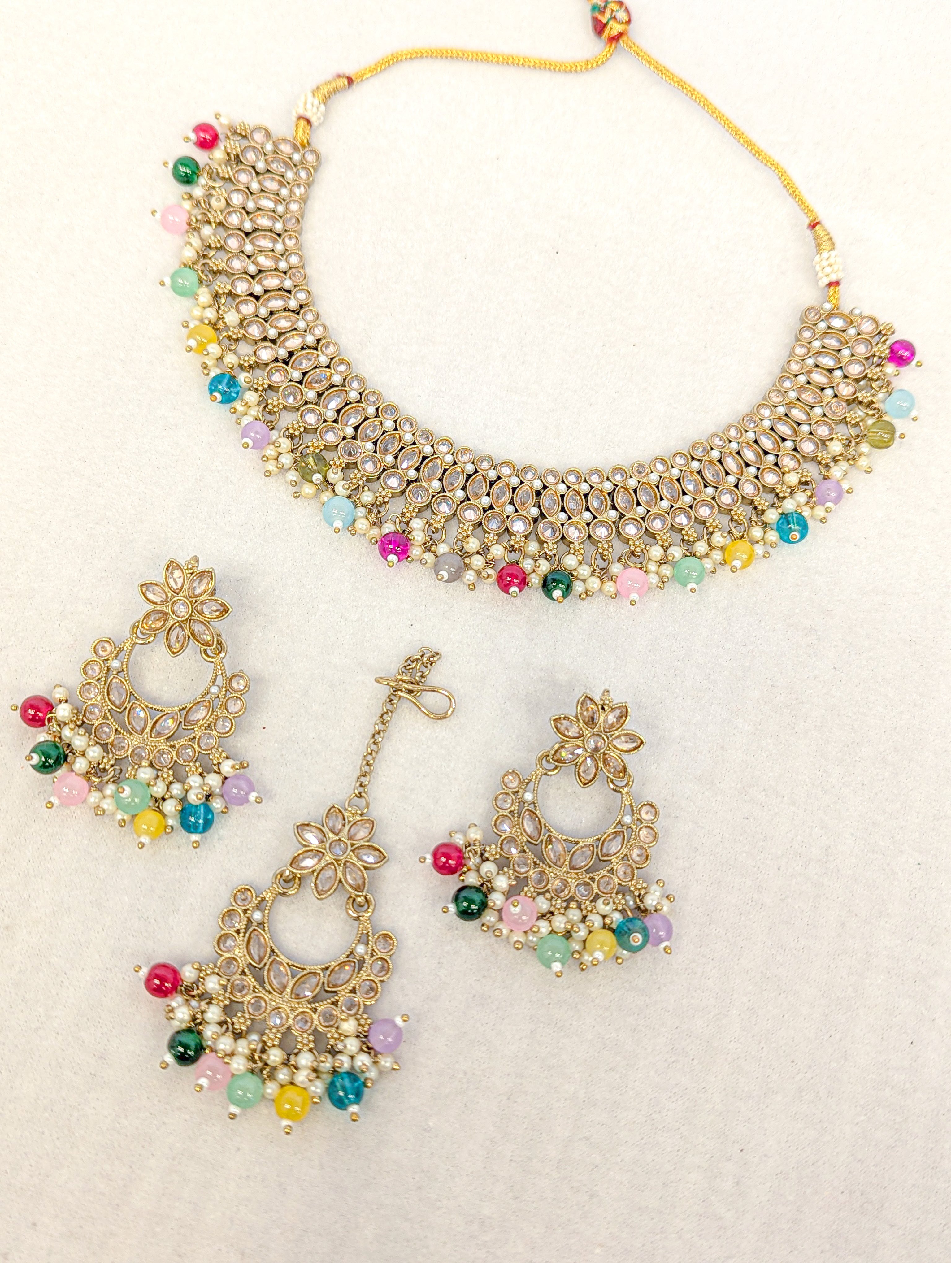Trisha Polki Full Set Jewelry - Exquisite Handmade Necklace, Earrings & Bracelet Set for Women | Perfect for Weddings, Parties & Special Occasions