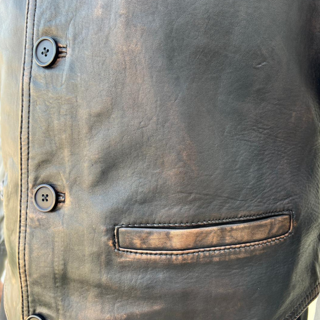 Men's Genuine Sheep Leather Ruboff Vest with Classic Button Closure & Front Pockets | Stylish Biker Jacket for Casual Wear, Motorcycle Riding & Outdoor Adventures