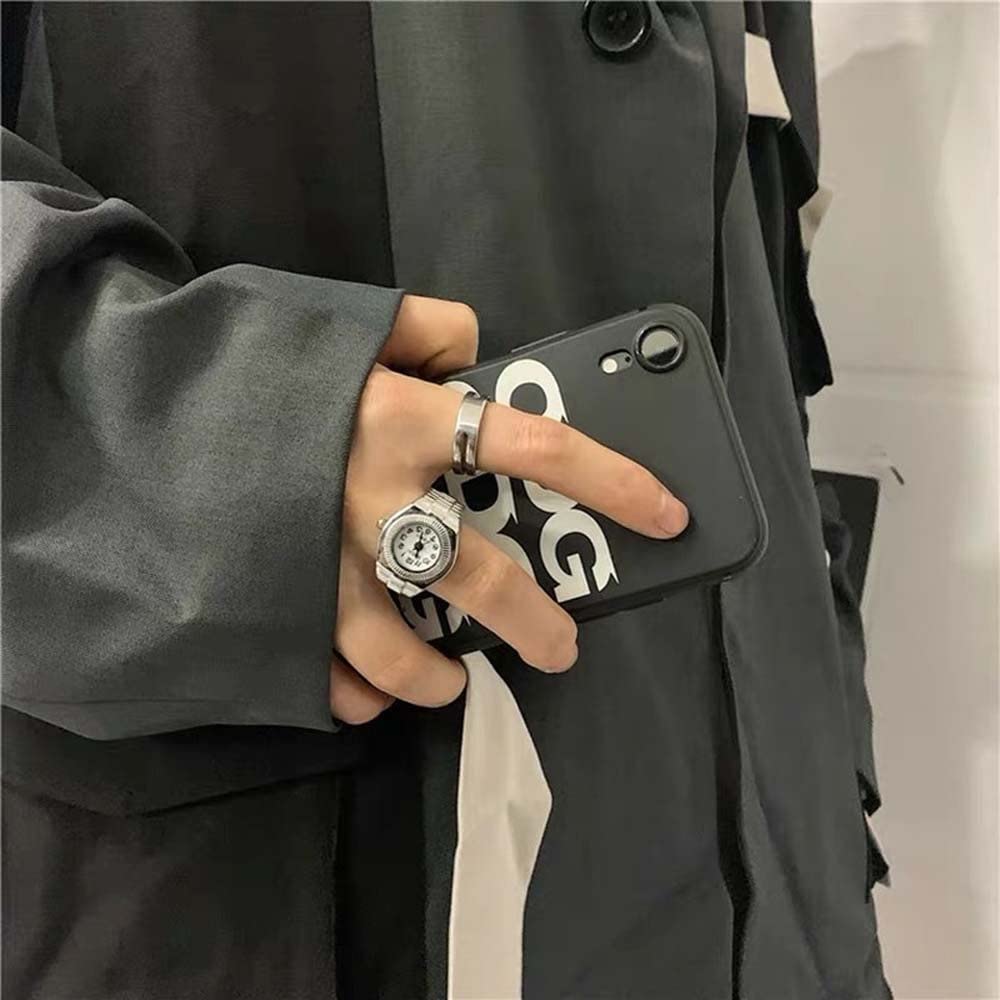 Unisex Metal Watch Ring - Elastic Strap, Quartz, Alloy Jewelry for Men & Women - Black - Perfect for Casual & Formal Wear