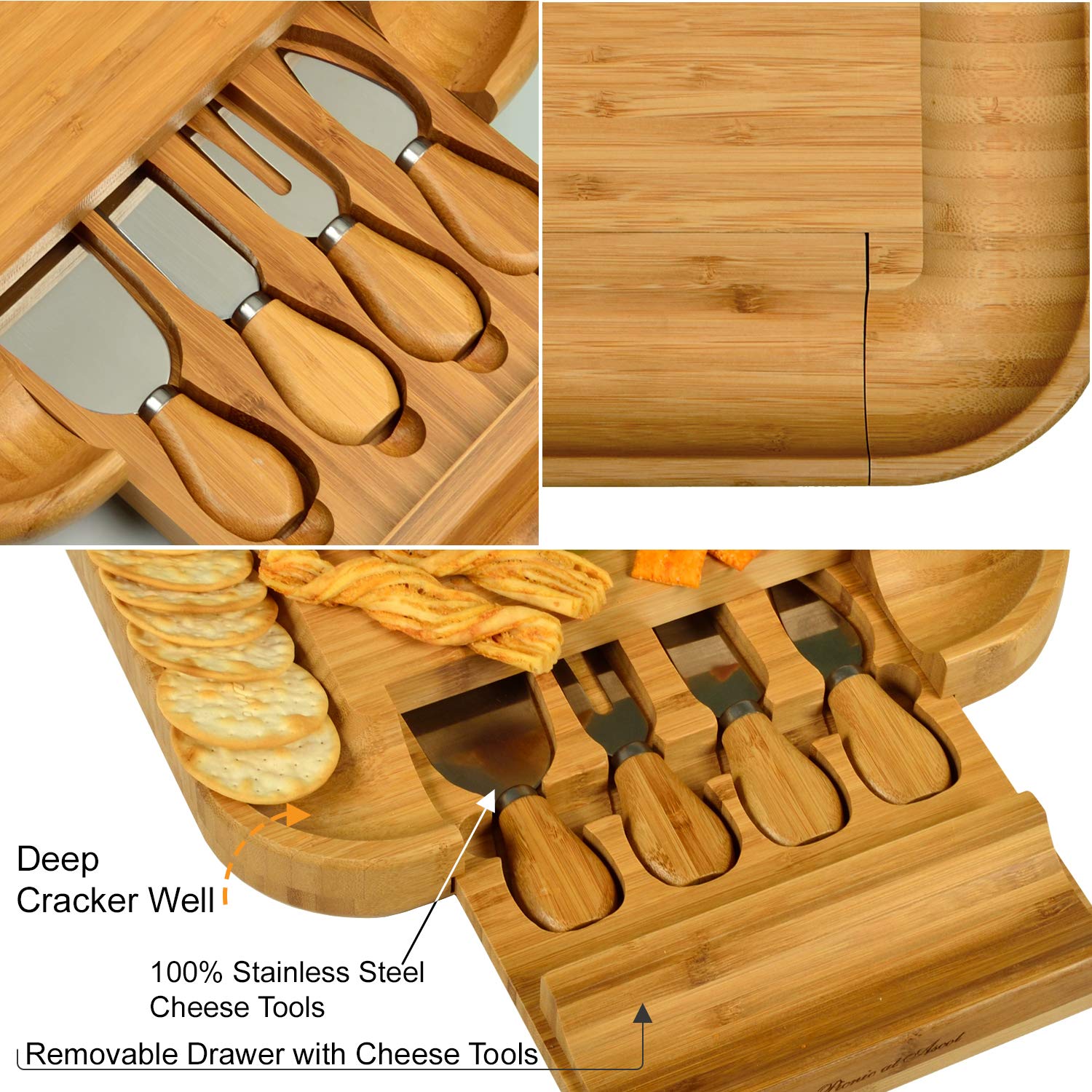 Personalized Monogrammed Bamboo Cutting Board for Cheese & Charcuterie - Engraved Wood Cheese Board with Knife Set & Markers - Perfect for Picnics, Weddings & Housewarming Gifts - Handcrafted in USA