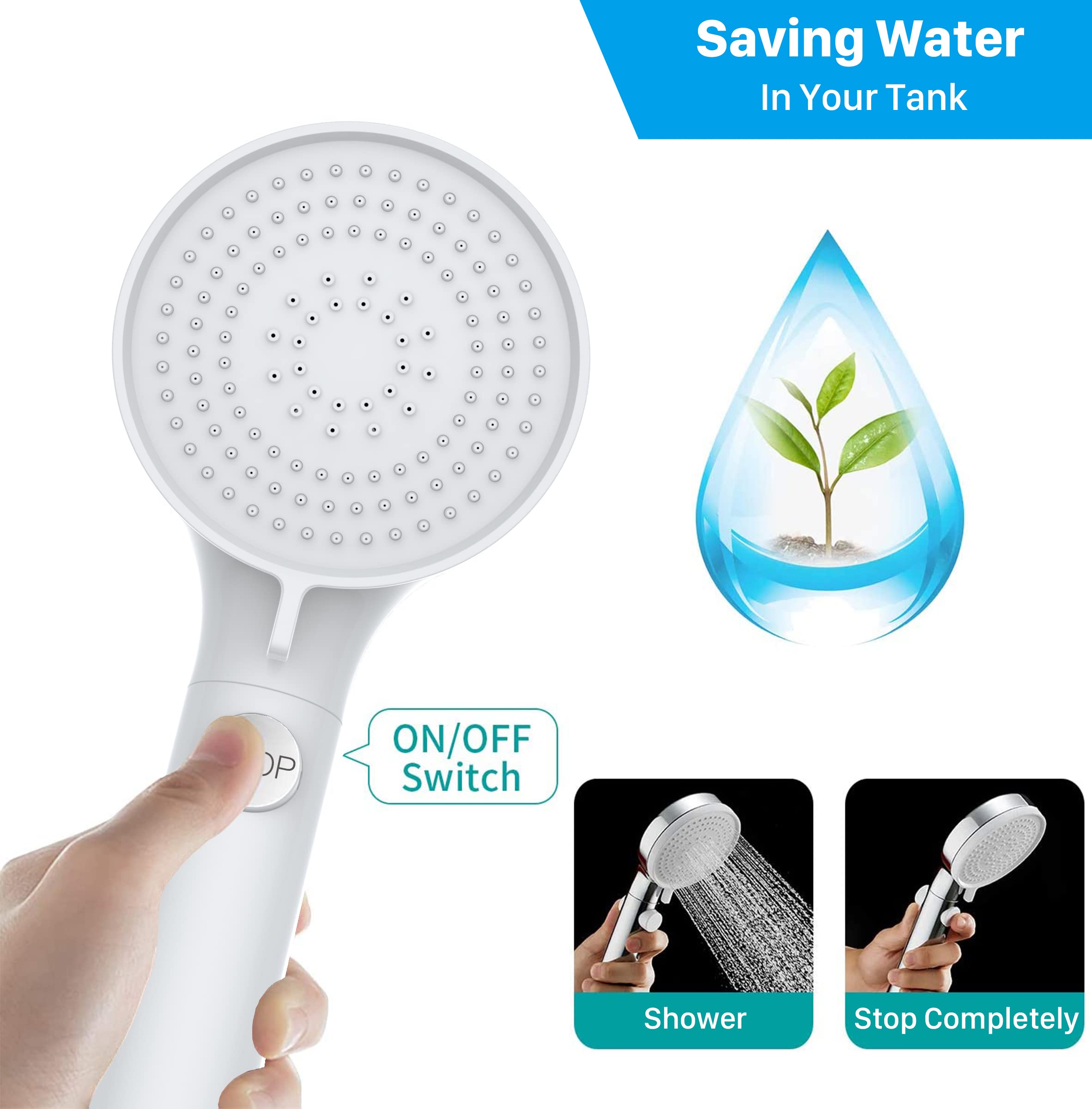 High Pressure RV Shower Head with Hose - for Travel Trailers & Boats
