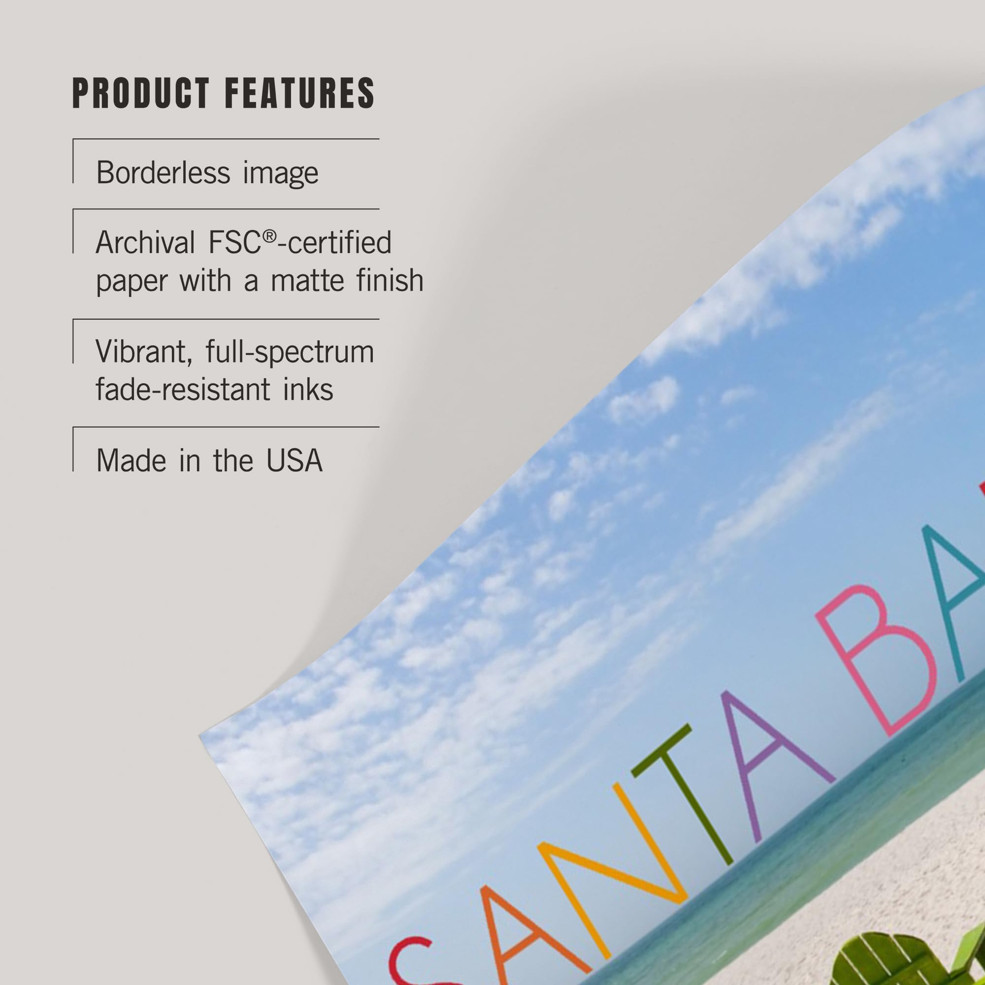 Lantern Press 16x24 Inch Giclee Art Print - Santa Barbara California Coastal Wall Decor with Vibrant Beach Chairs | Perfect for Living Room, Bedroom & Office Artwork