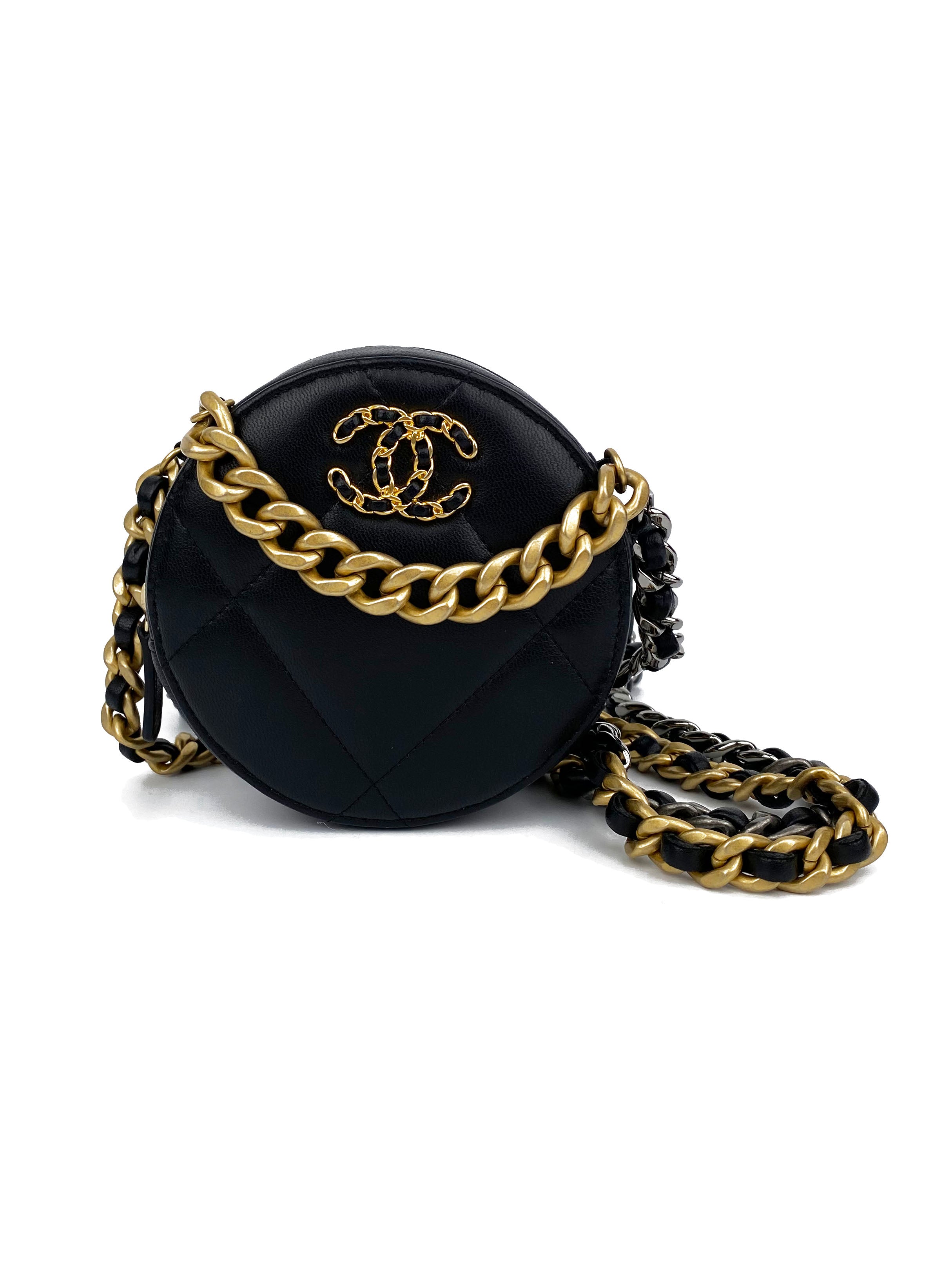 Chanel Black Quilted 19 Round Clutch Bag - Luxury Designer Handbag for Women | Perfect for Evening Parties, Date Nights & Special Occasions