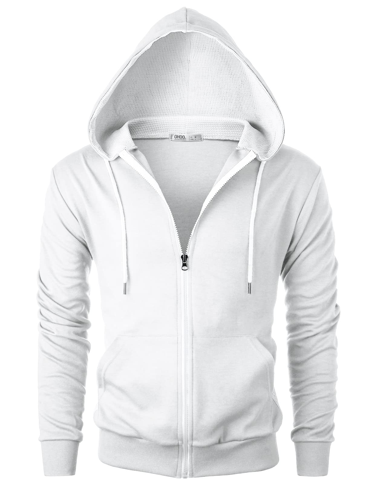 Men's Slim Fit Lightweight Zip-Up Hoodie - Waffle Knit Long Sleeve Jacket with Kangaroo Pocket for Casual Wear & Outdoor Activities