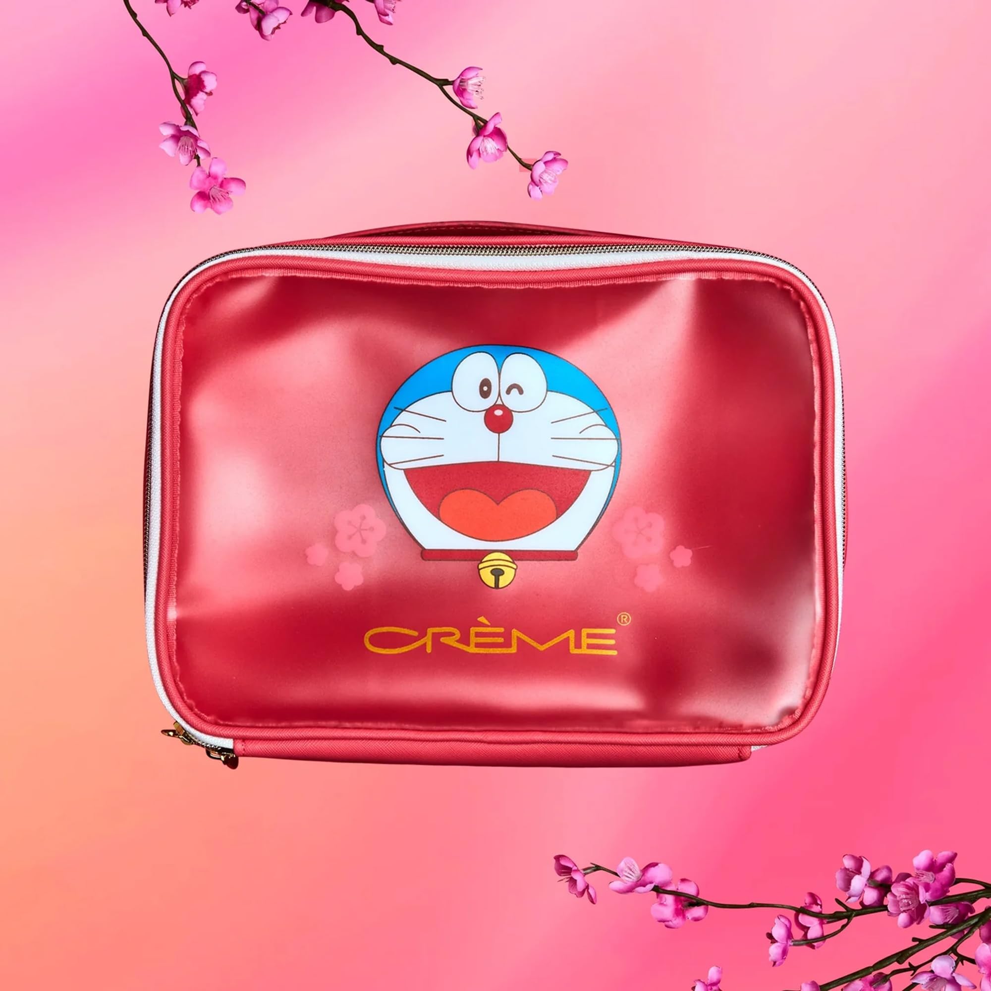 The Crème Shop x Doraemon Lucky Lunar Makeup Bag - Cute Travel Cosmetic Organizer for Women | Waterproof Toiletry Pouch for Makeup Brushes & Essentials | Perfect for Vacation, Gym, Business Trips & Daily Use