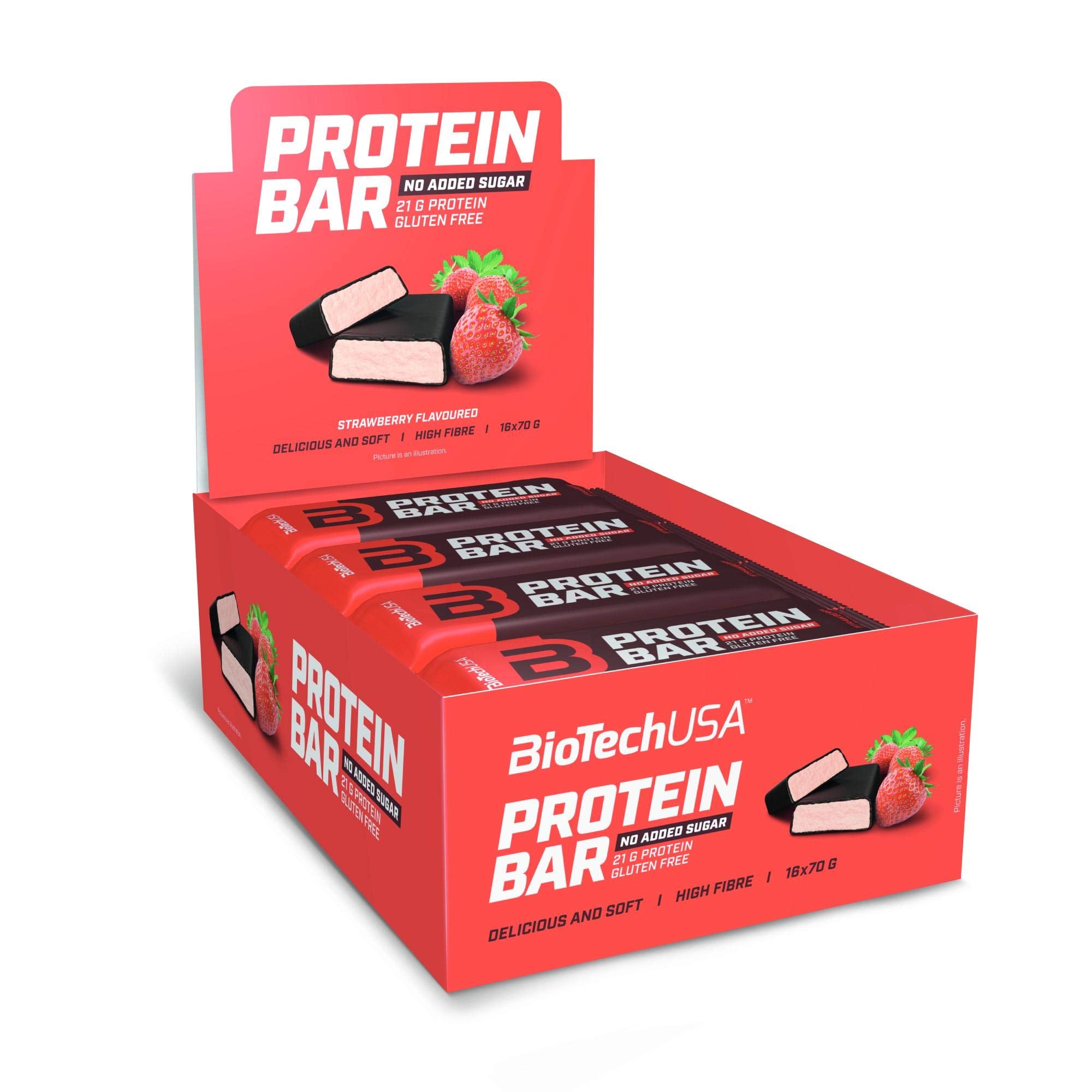 BioTechUSA Protein Bar - Strawberry Flavor, 16 Pack (70g Each) | High Protein Snack for Gym, Workout & On-the-Go Energy Boost