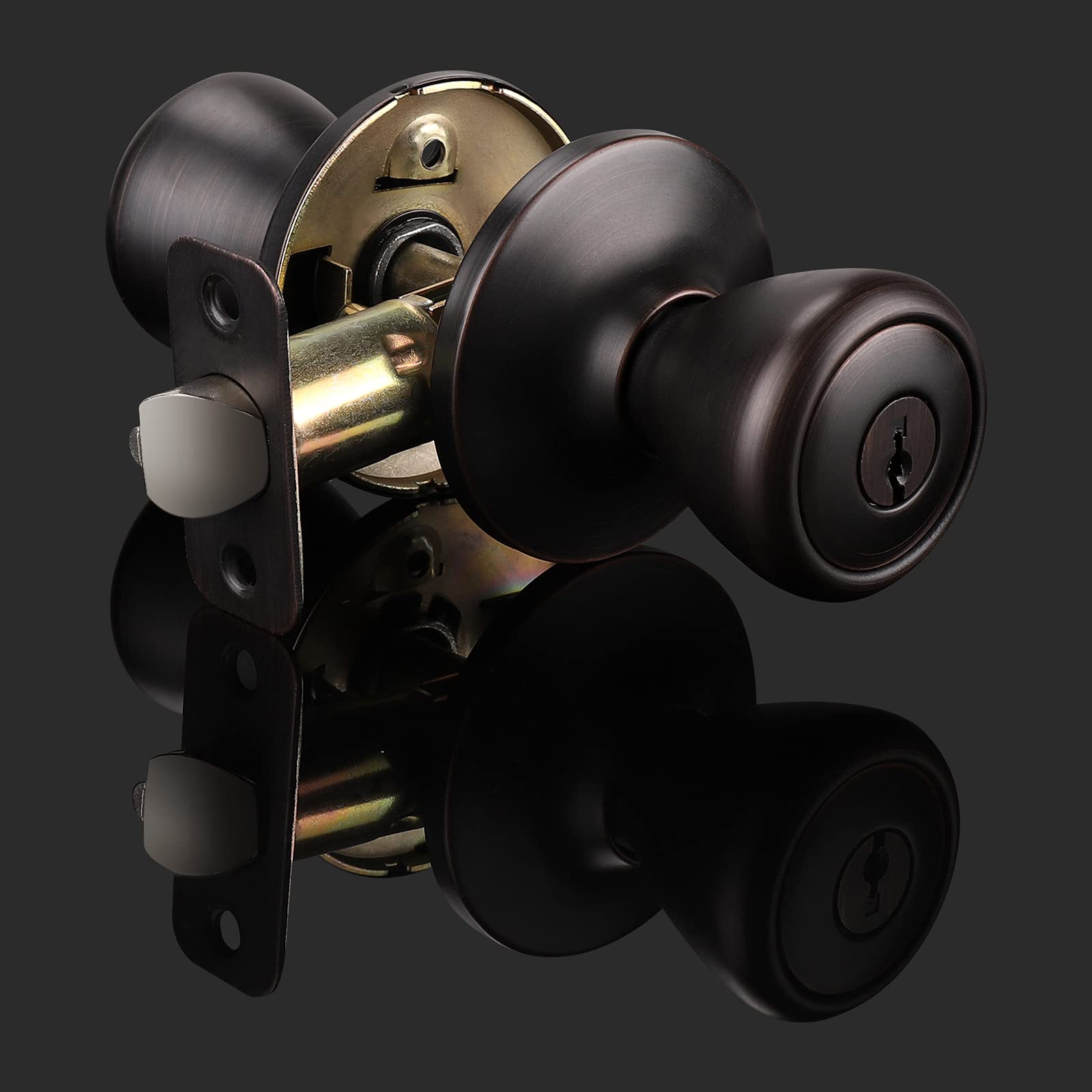 GOBEKOR 3 Pack Keyed Entry Door Knobs - Oil Rubbed Bronze Exterior Door Knob with Lock & Key, Secure Tulip Style Entry Door Lock for Home, Office & Commercial Use