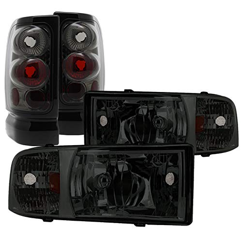 Spec-D Tuning Euro Smoke Tinted Crystal Headlights & Tail Brake Lamps for Dodge Ram - Upgrade Your Truck's Style & Visibility for Night Driving & Off-Road Adventures