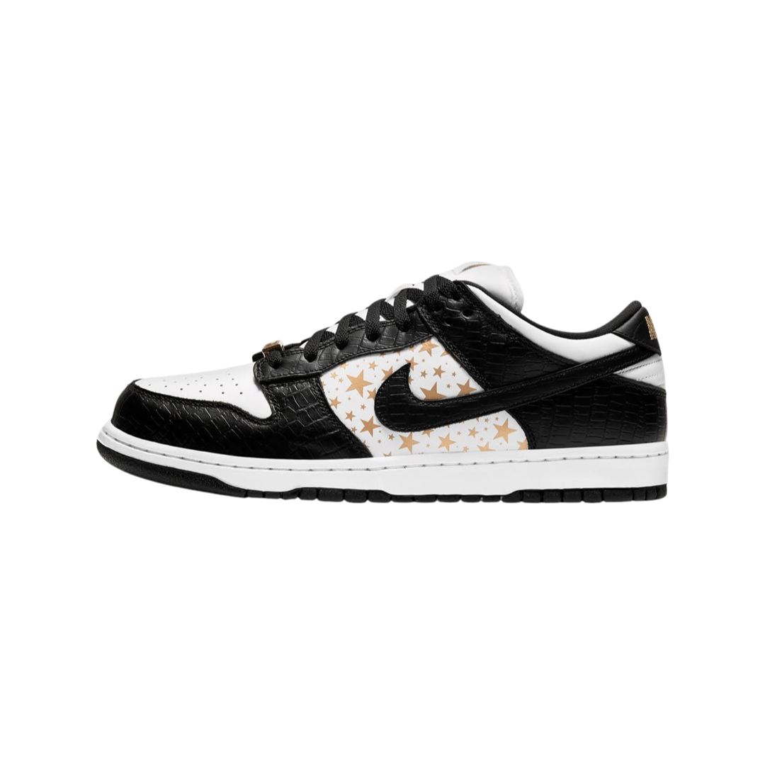 Nike SB Dunk Low Supreme Stars White Black Metallic Gold Sneakers (2021) - Men's Skateboarding Shoes for Streetwear & Casual Fashion