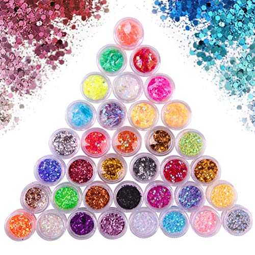Trendy Club Holographic Chunky Glitter - 36 Pack (180g) Iridescent Cosmetic Glitter for Face, Body, Eyes & Hair | Mermaid Sequins, Nail Art, Slime & DIY Crafts | Perfect for Festival Makeup, Costumes, Cosplay & Creative Projects